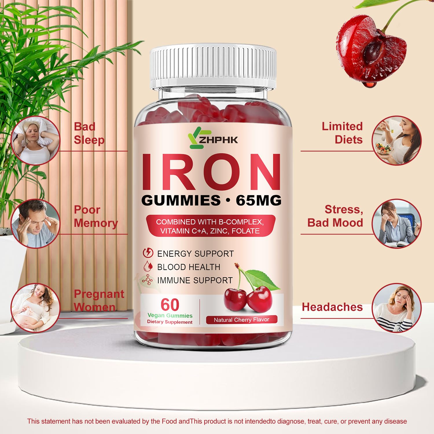 ZHPHK Iron Gummies side view showing serving size