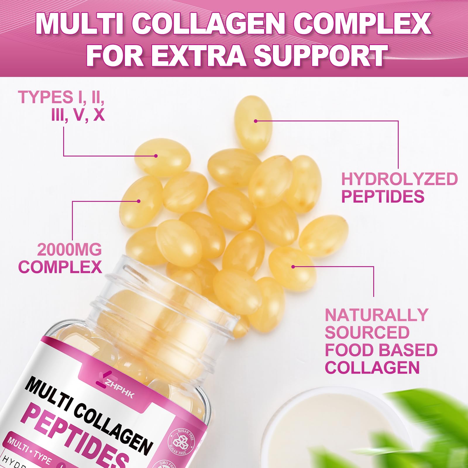 ZHPHK Multi Collagen Peptides Softgels with measuring spoon