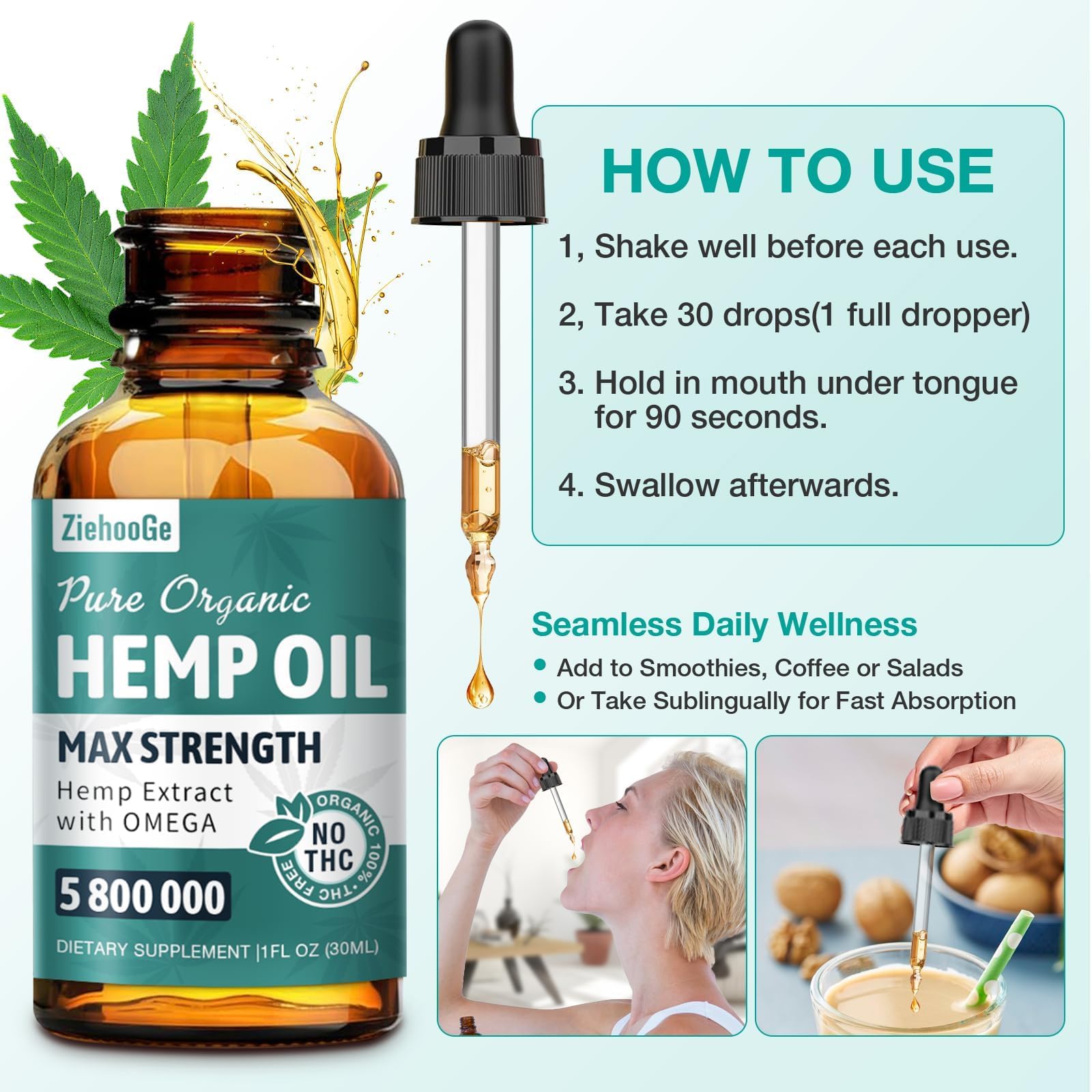 ziehooGe Hemp Oil 168g with a spoonful of oil