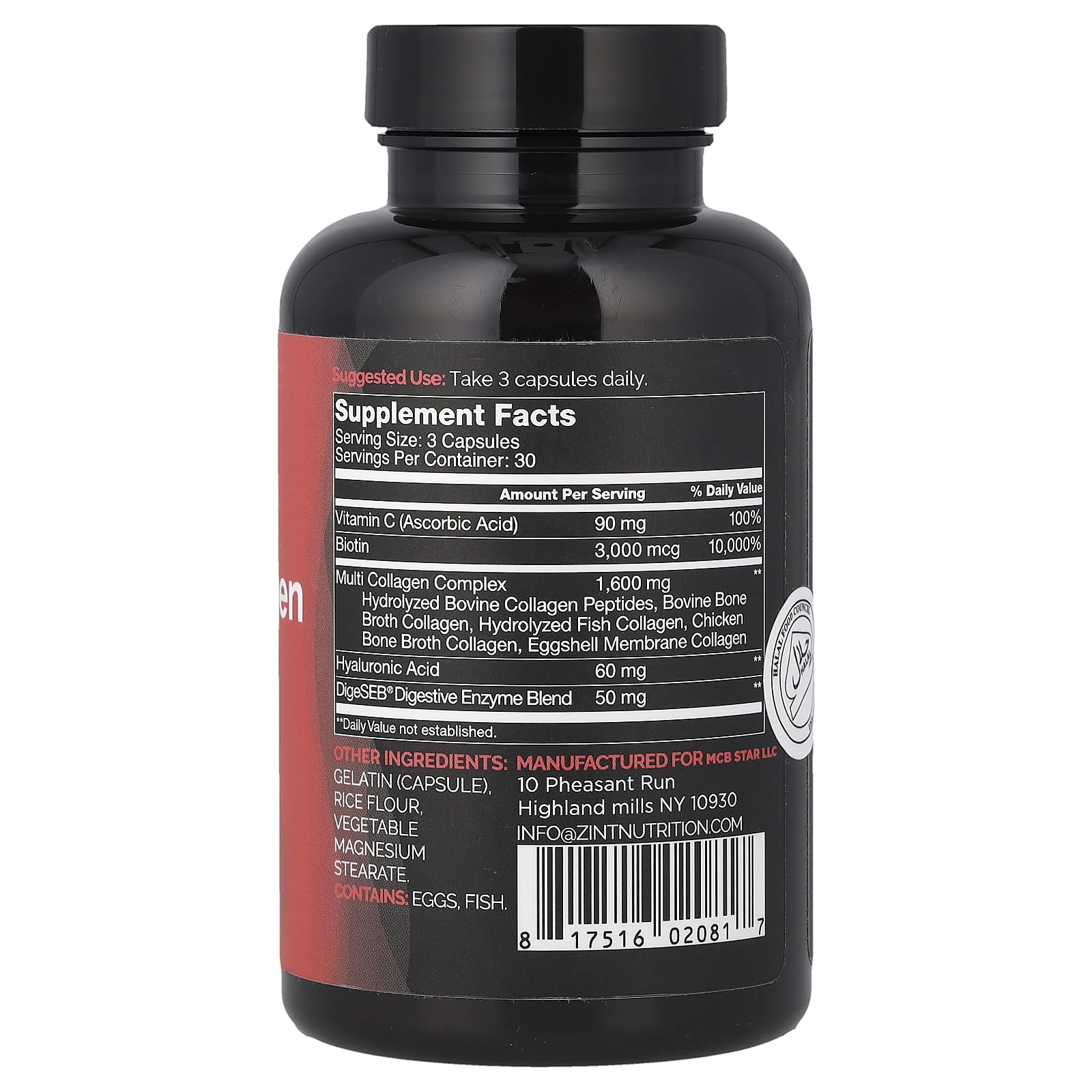 Zint Collagen Peptides Supplement capsules close-up