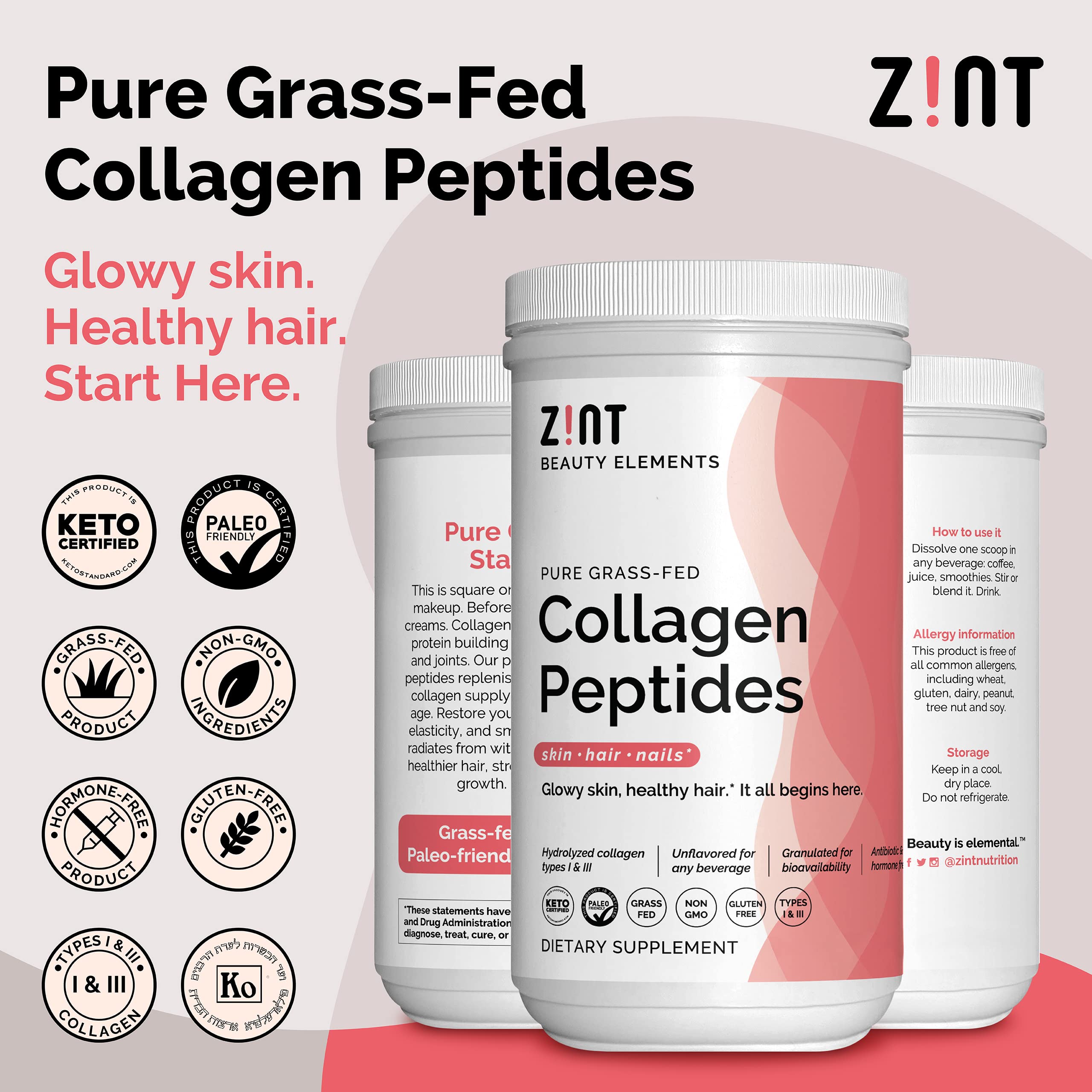 Zint Collagen Powder 27g back view packaging