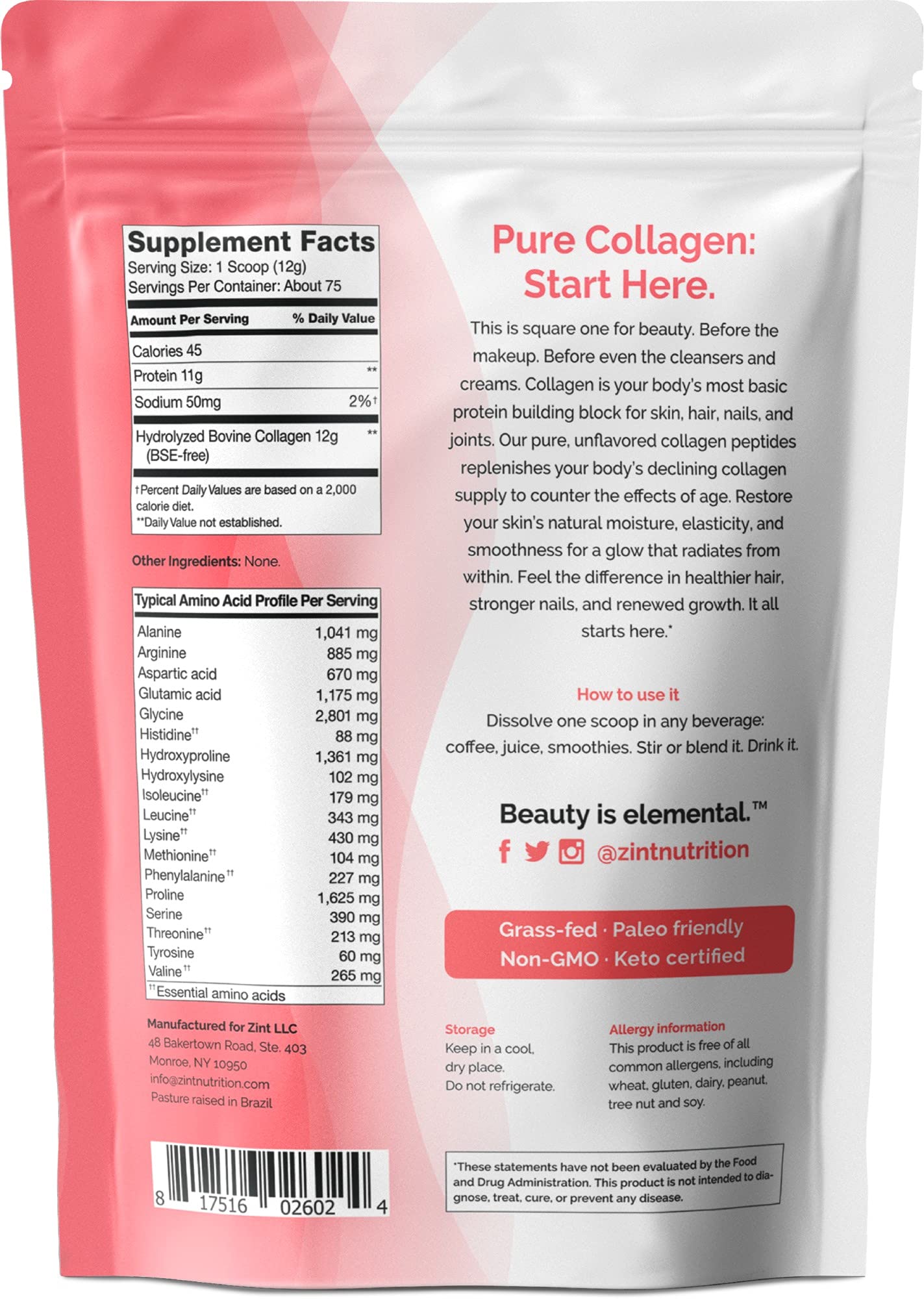 Zint Collagen Powder packaging on a kitchen counter