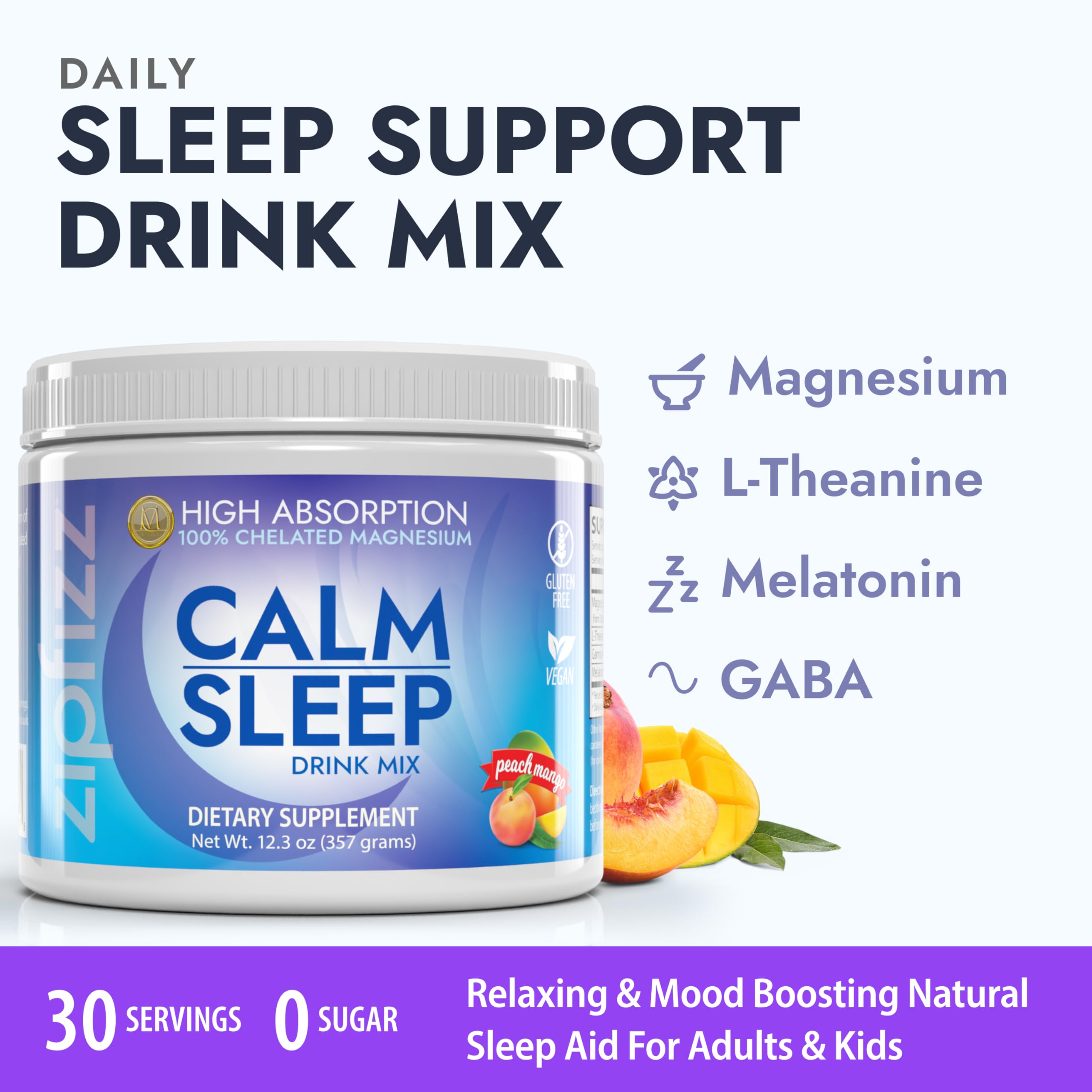Zipfizz Calm Sleep Supplement 408g packaging side view
