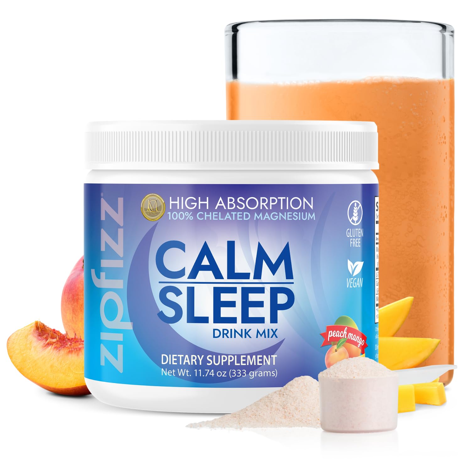 Zipfizz Calm Sleep Supplement 408g Sweet Peach Mango front view