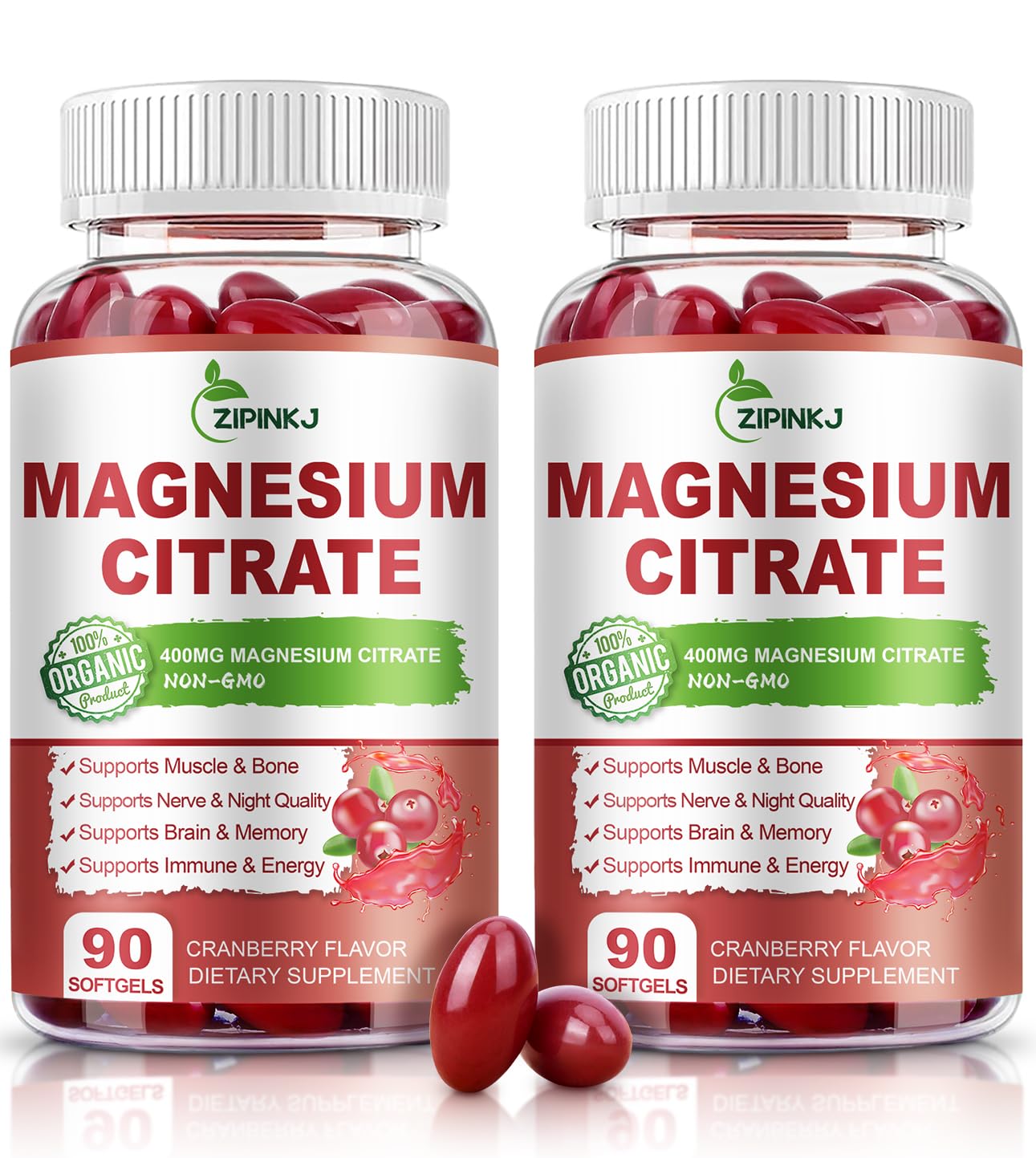 ZIPINKJ Magnesium Citrate Softgels 400mg bottle front view