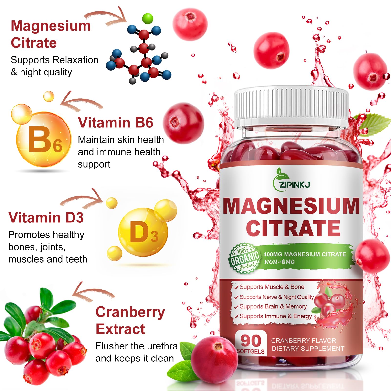 ZIPINKJ Magnesium Citrate Softgels 400mg close-up of softgel