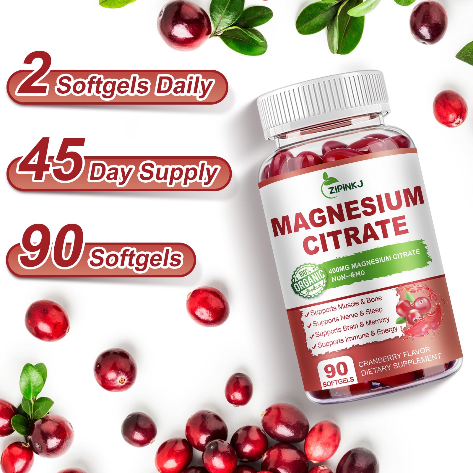 ZIPINKJ Magnesium Citrate Softgels 400mg packaging details