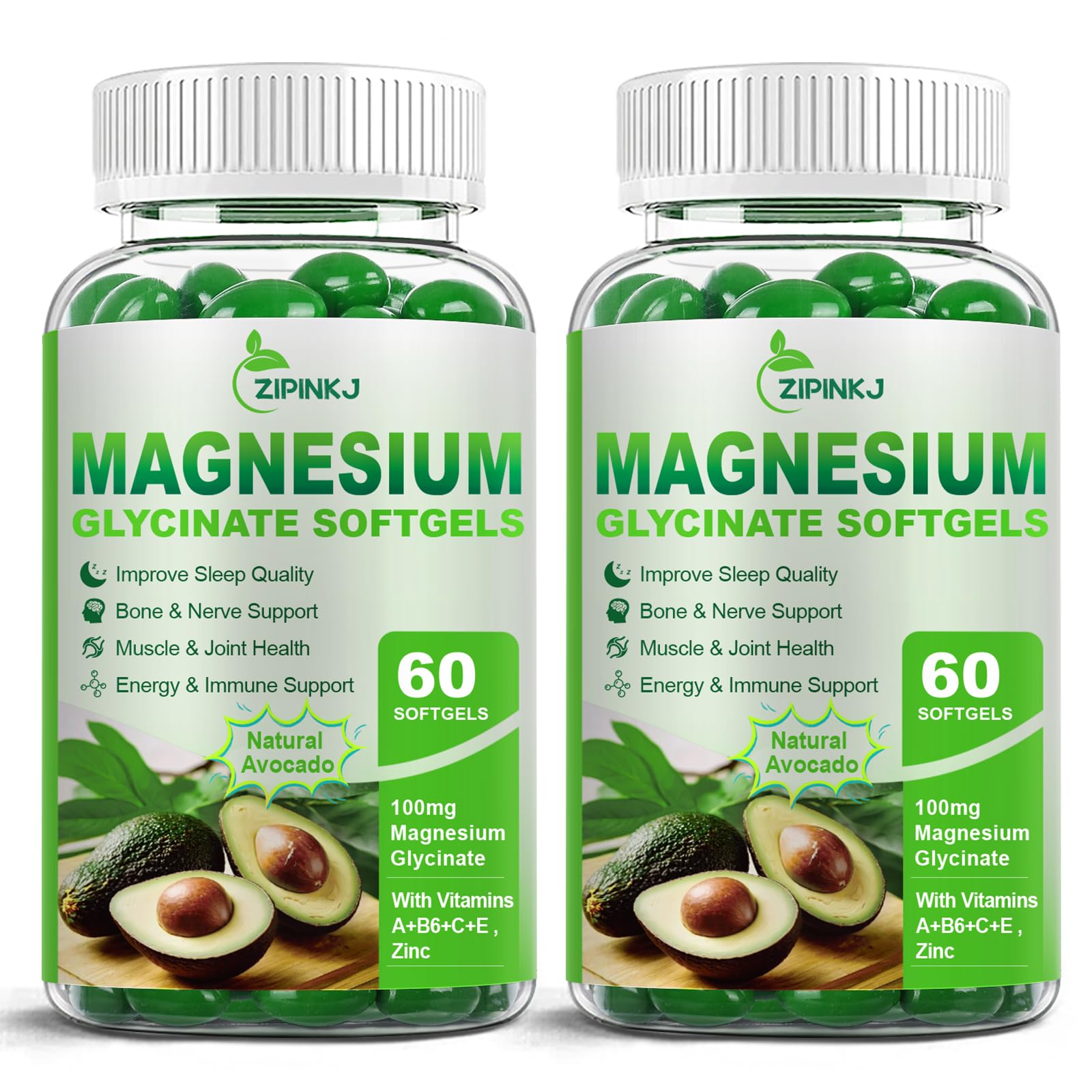 ZIPINKJ Magnesium Glycinate Softgels 400mg front view