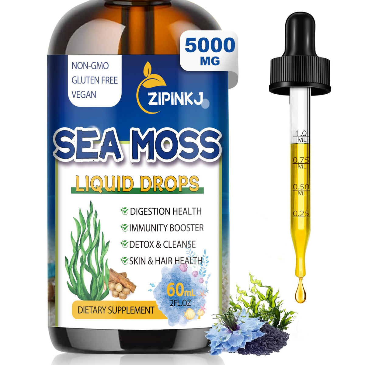 ZIPINKJ Sea Moss & Black Seed Oil Drops 141g front view