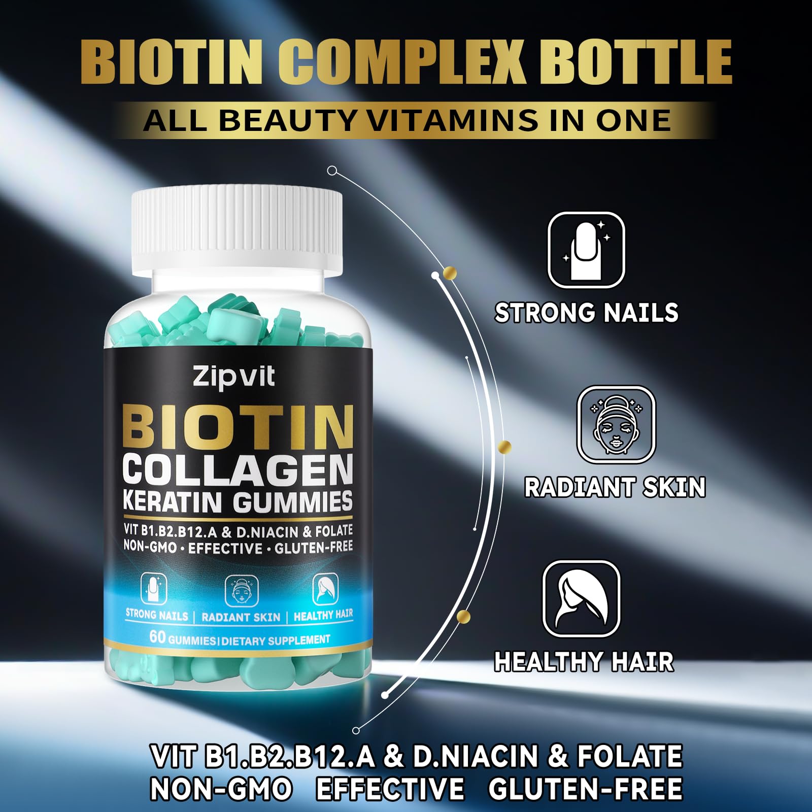 Zipvit Biotin Collagen Gummies on a wooden table