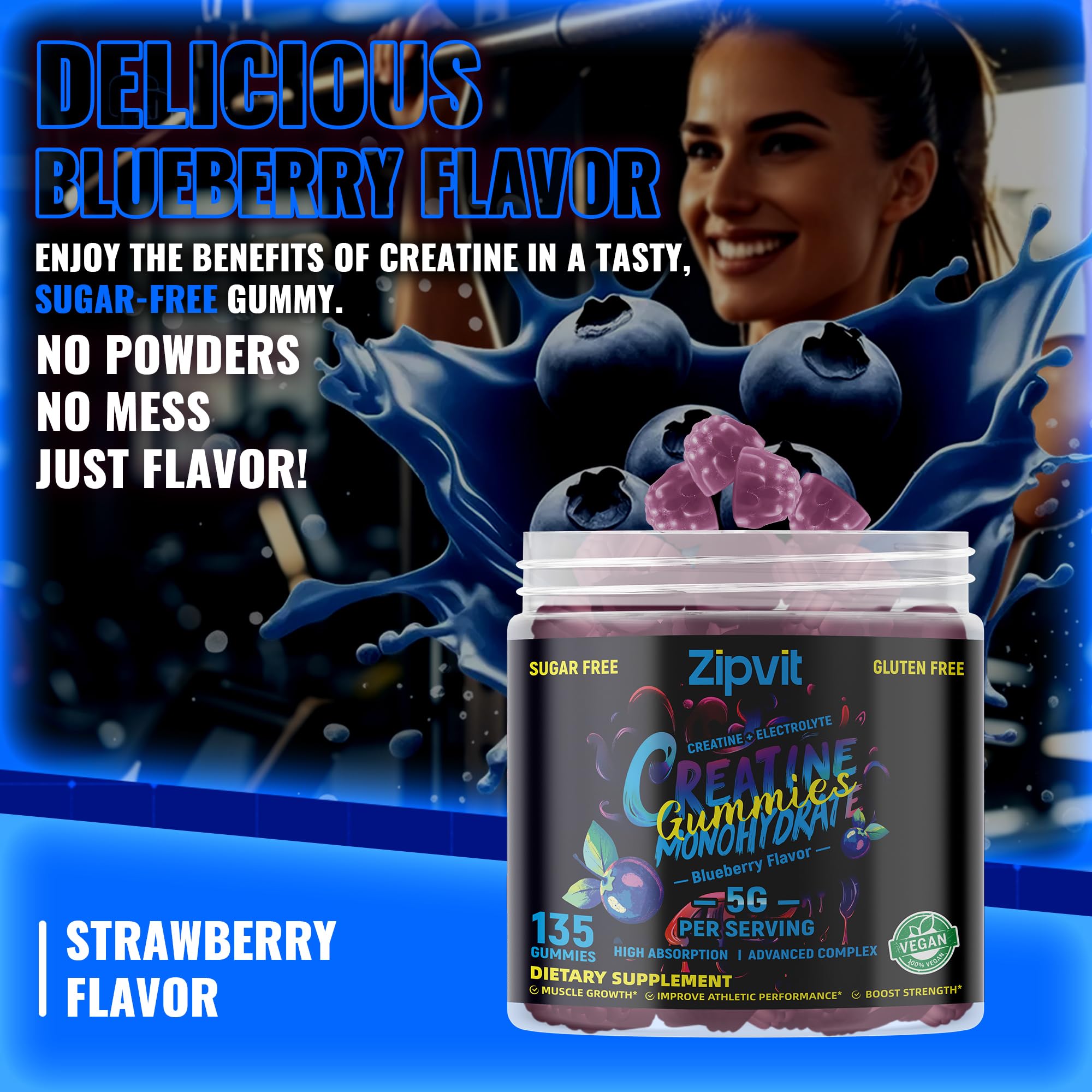 zipvit Creatine Monohydrate Gummies bottle side view