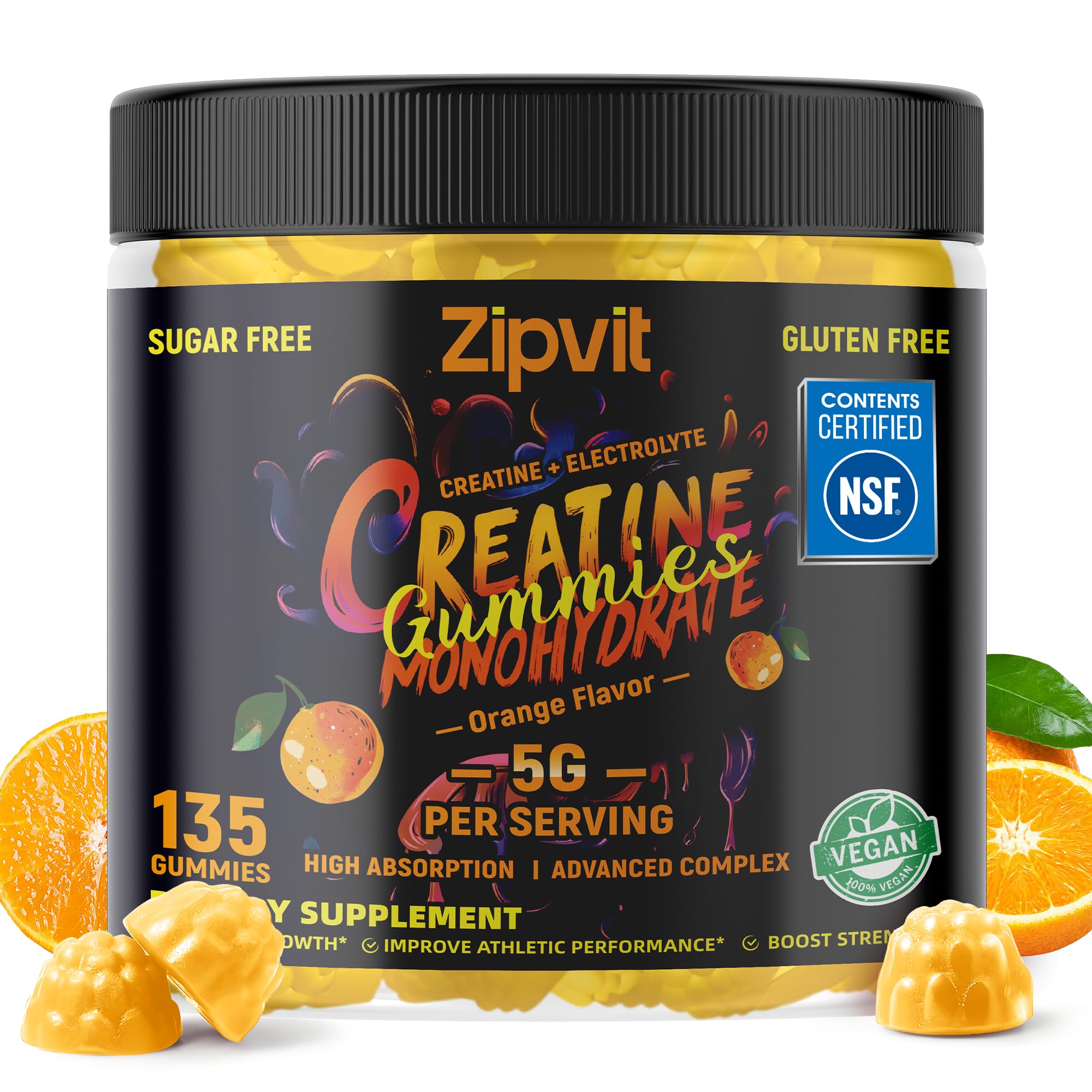 zipvit Creatine Monohydrate Gummies front view with packaging