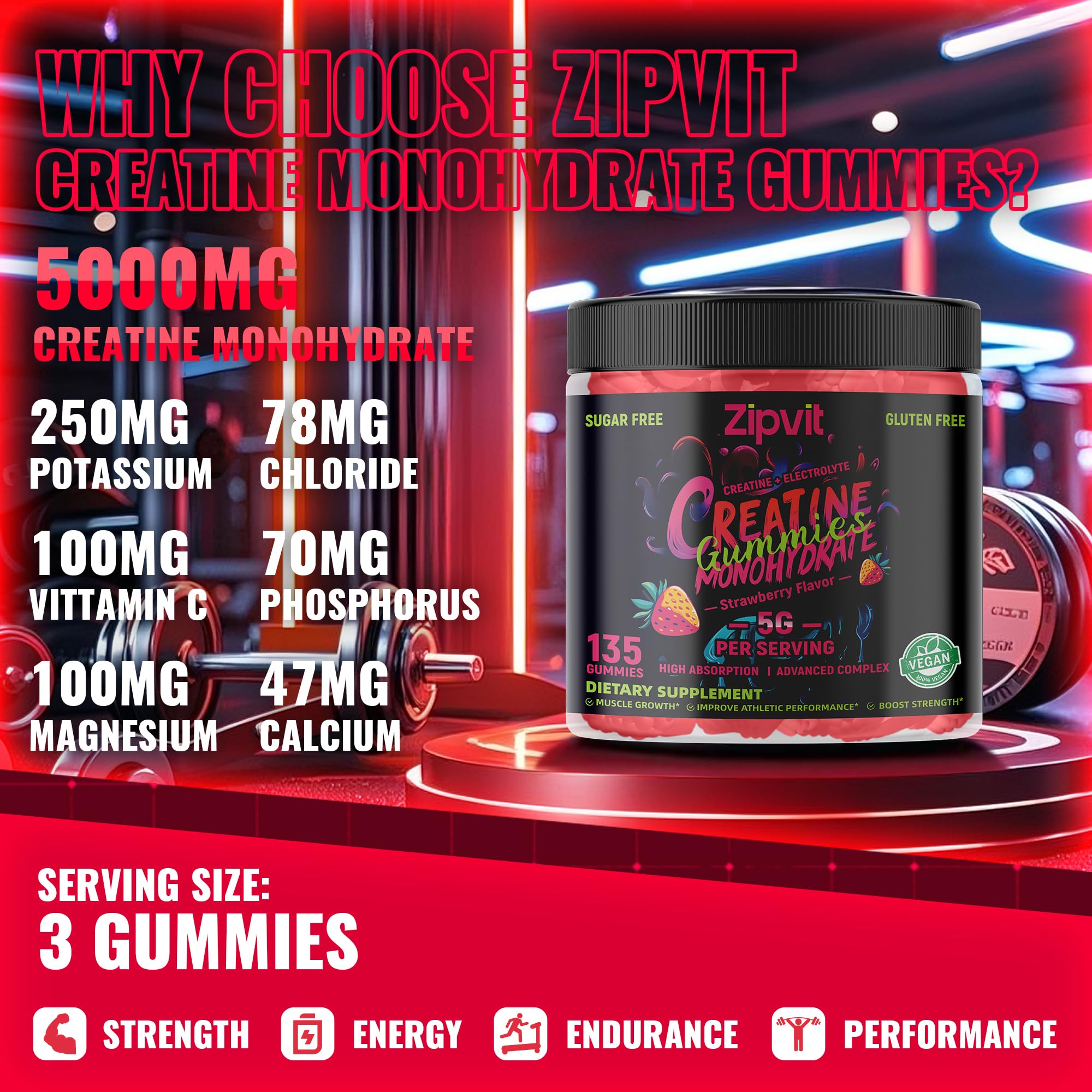 zipvit Creatine Monohydrate Gummies showing serving size