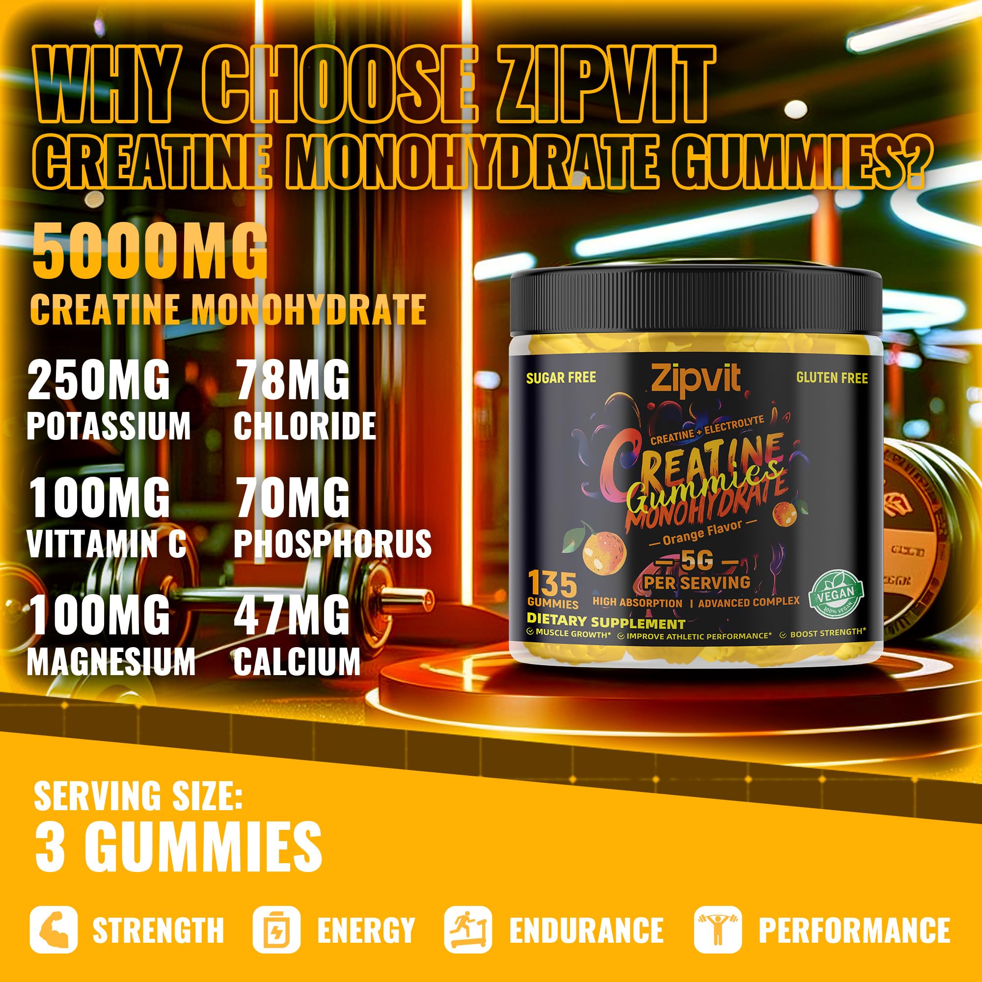 zipvit Creatine Monohydrate Gummies side view showing gummy texture