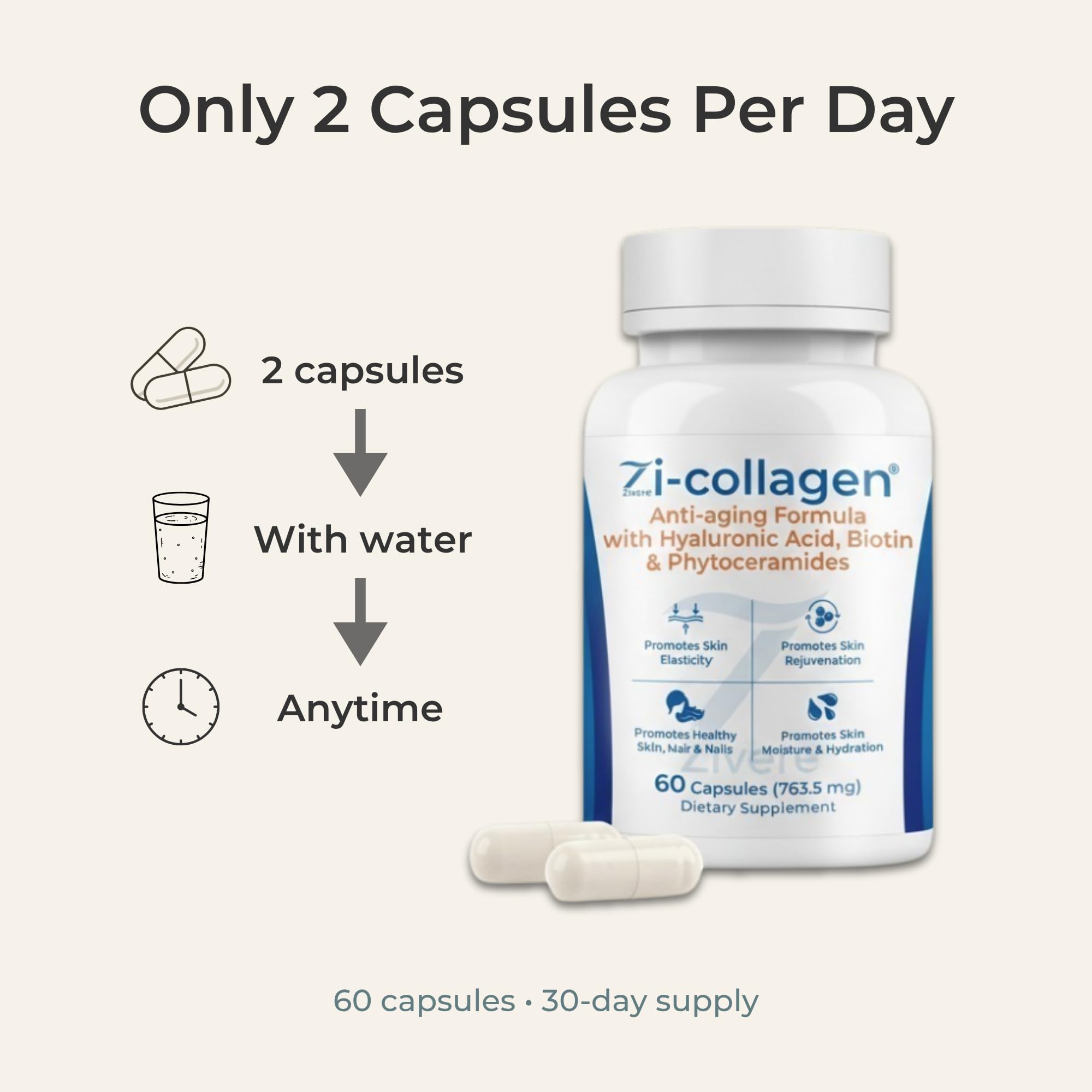 Zivere Marine Collagen Capsules opened bottle with capsules