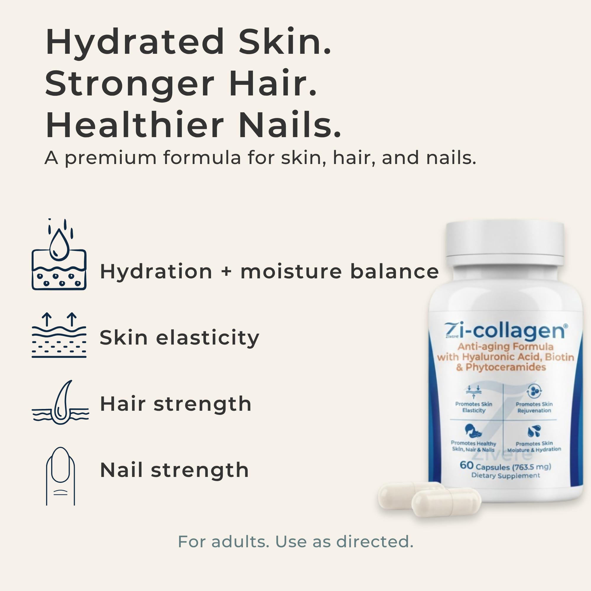 Zivere Marine Collagen Capsules side view showing dosage