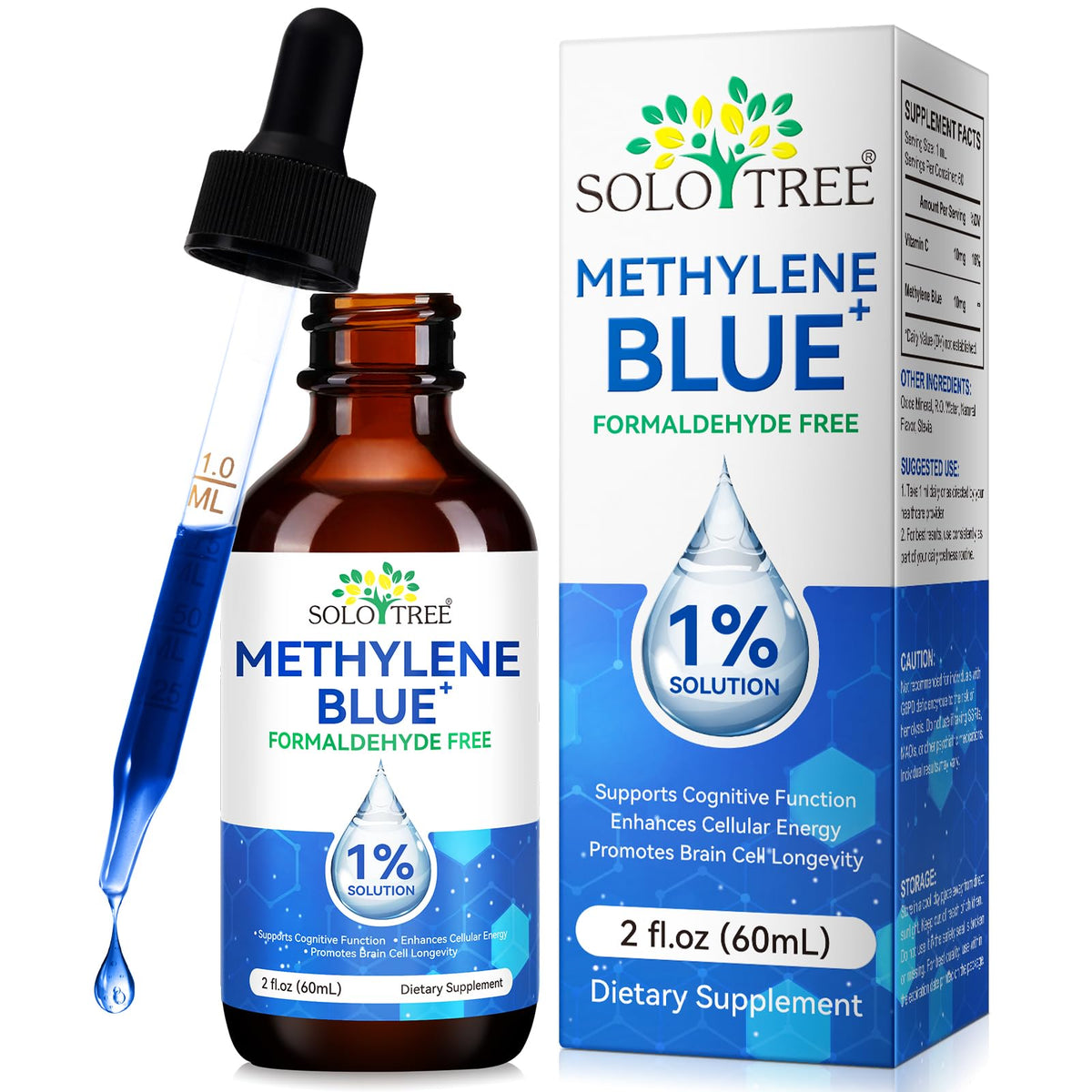 ZIXAOK Methylene Blue Liquid Supplement front view with dropper