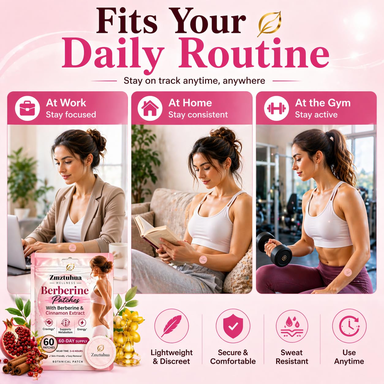 Zmztuhua Berberine Patch side view with Cinnamon and Pomegranate