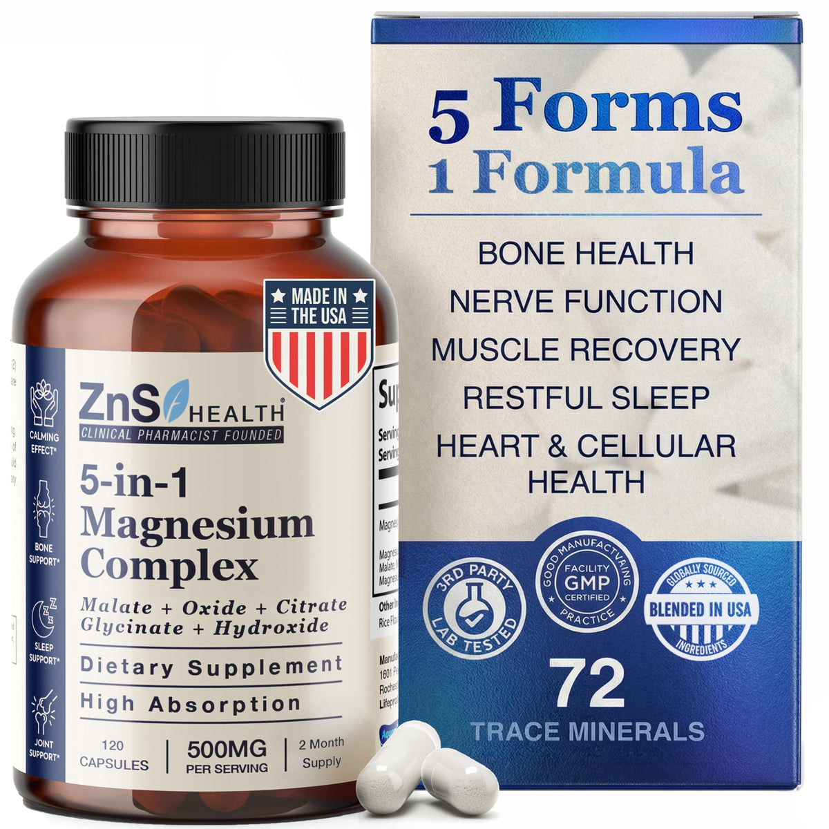 ZnS Health Magnesium Complex 500mg 60 Capsules front view