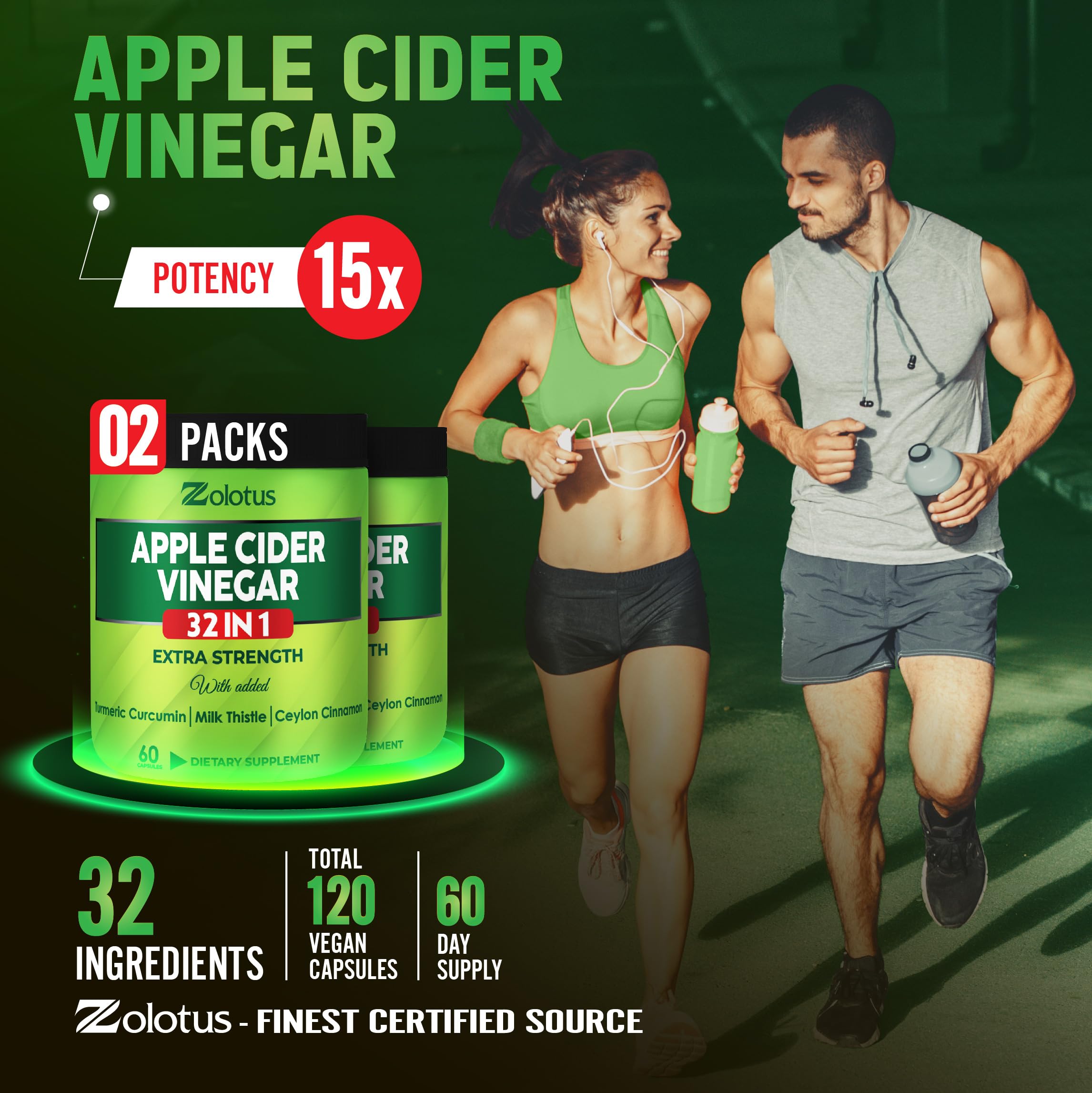 Zolotus Apple Cider Vinegar Capsules lifestyle scene with herbal supplements