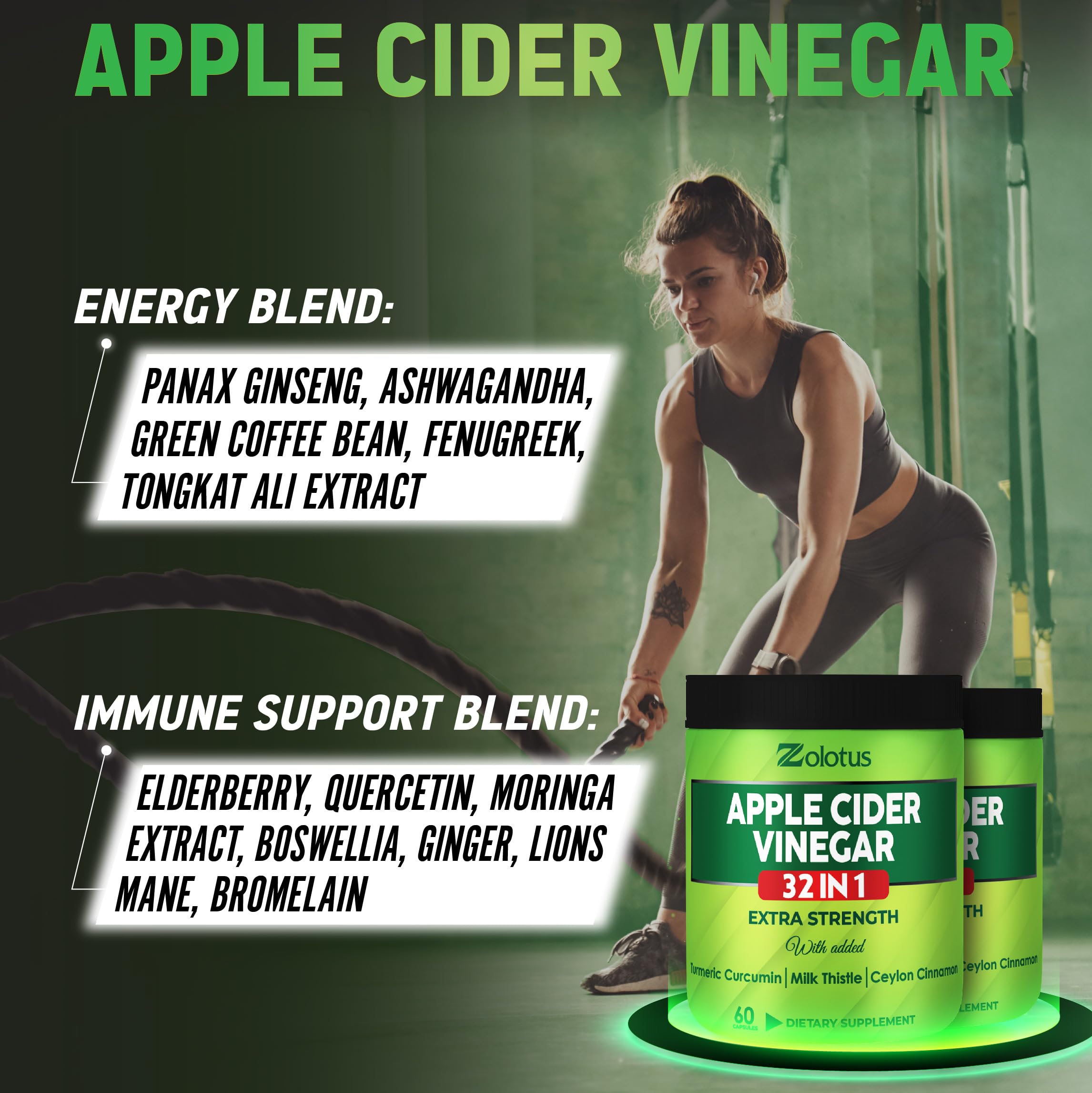 Zolotus Apple Cider Vinegar Capsules on a wooden table