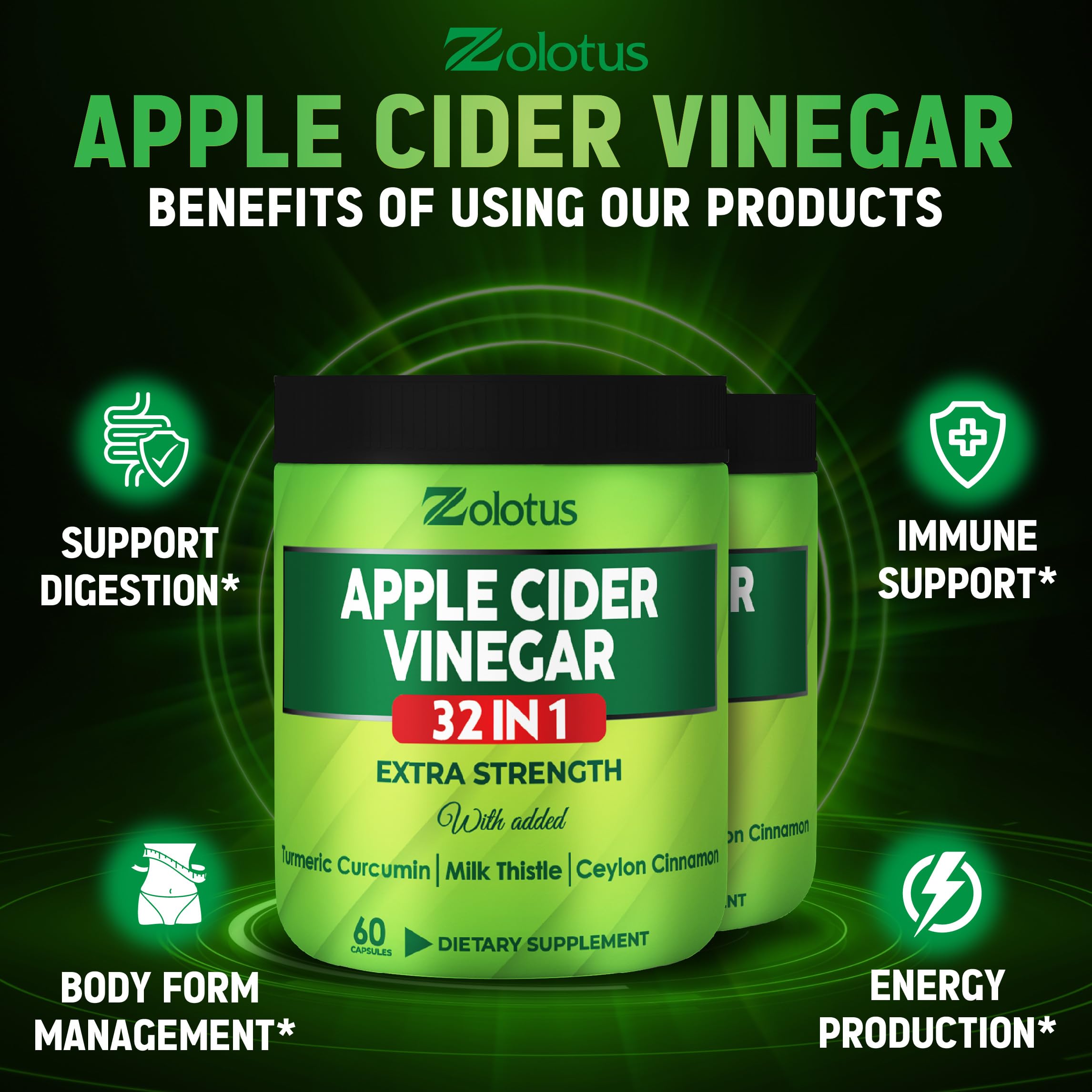 Zolotus Apple Cider Vinegar Capsules with turmeric and cinnamon