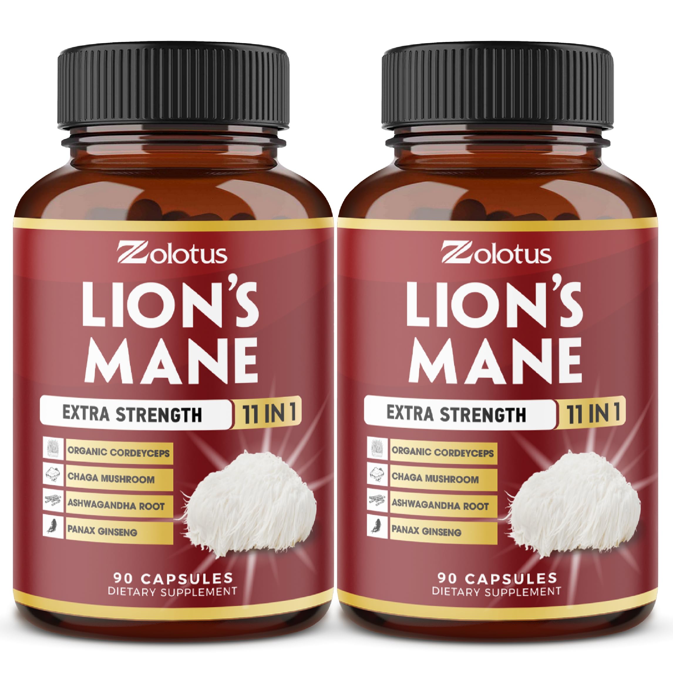 Zolotus Lions Mane Mushroom Supplement 180 capsules front view