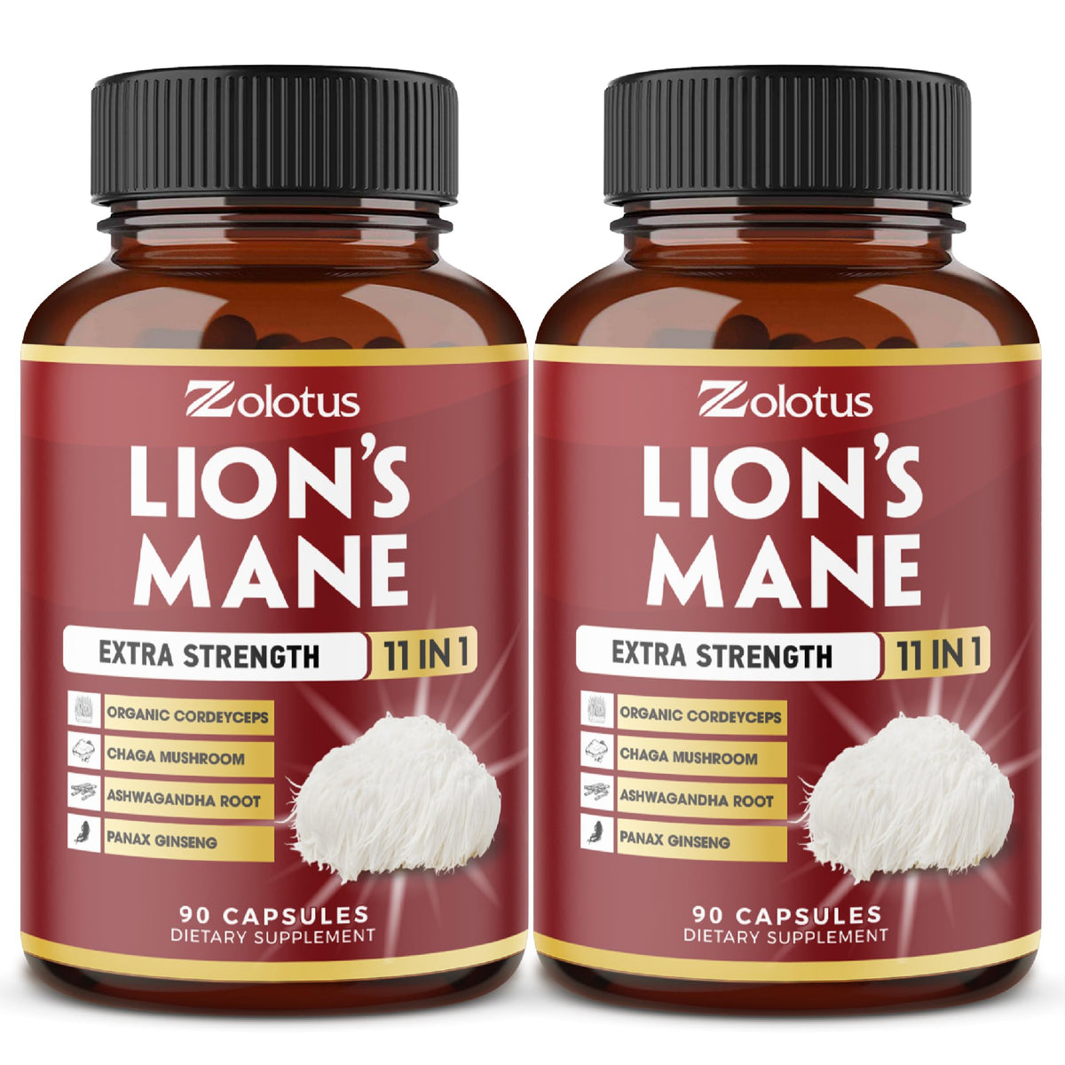 Zolotus Lions Mane Mushroom Supplement 180 capsules front view