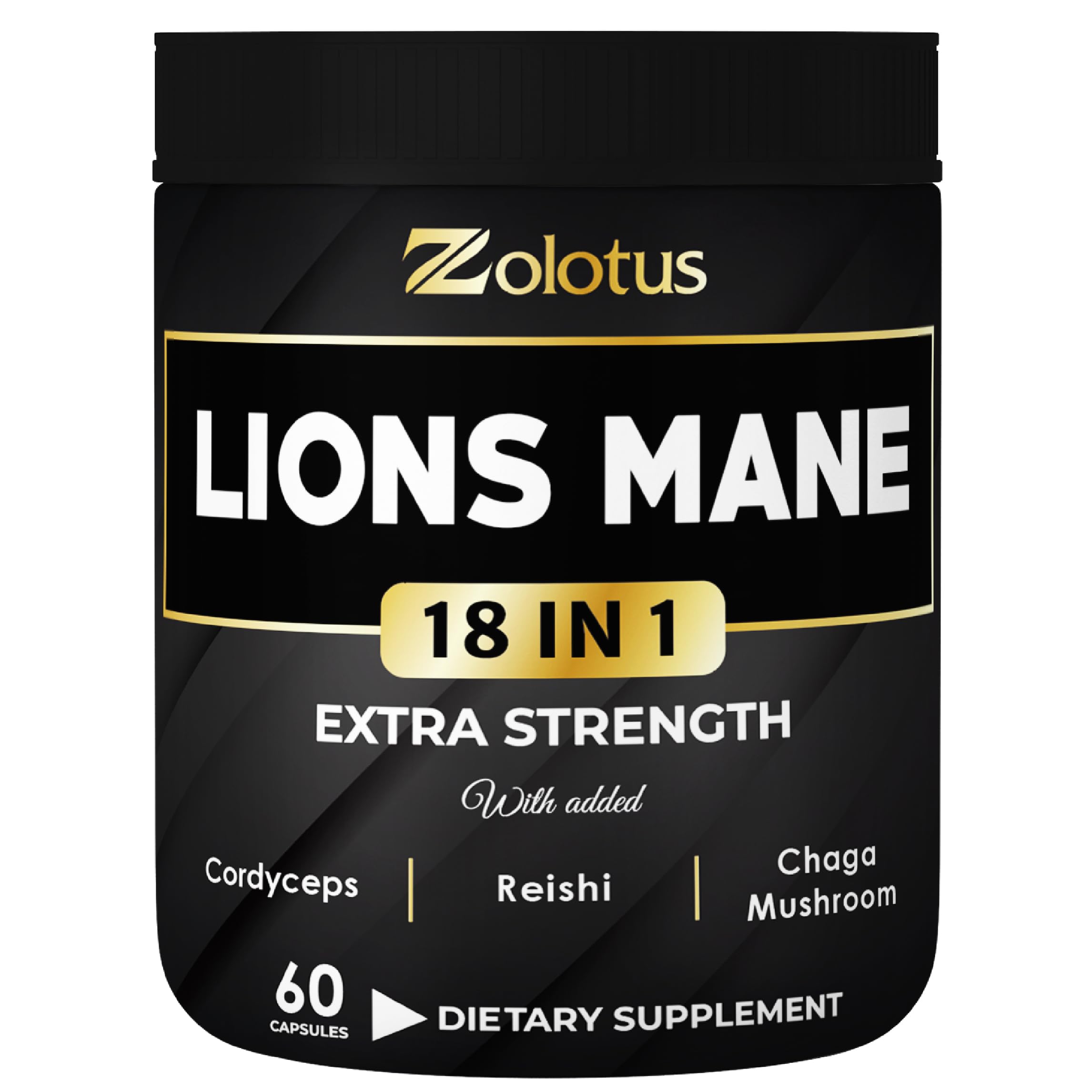 Zolotus Lions Mane Mushroom Supplement front view with 120 capsules