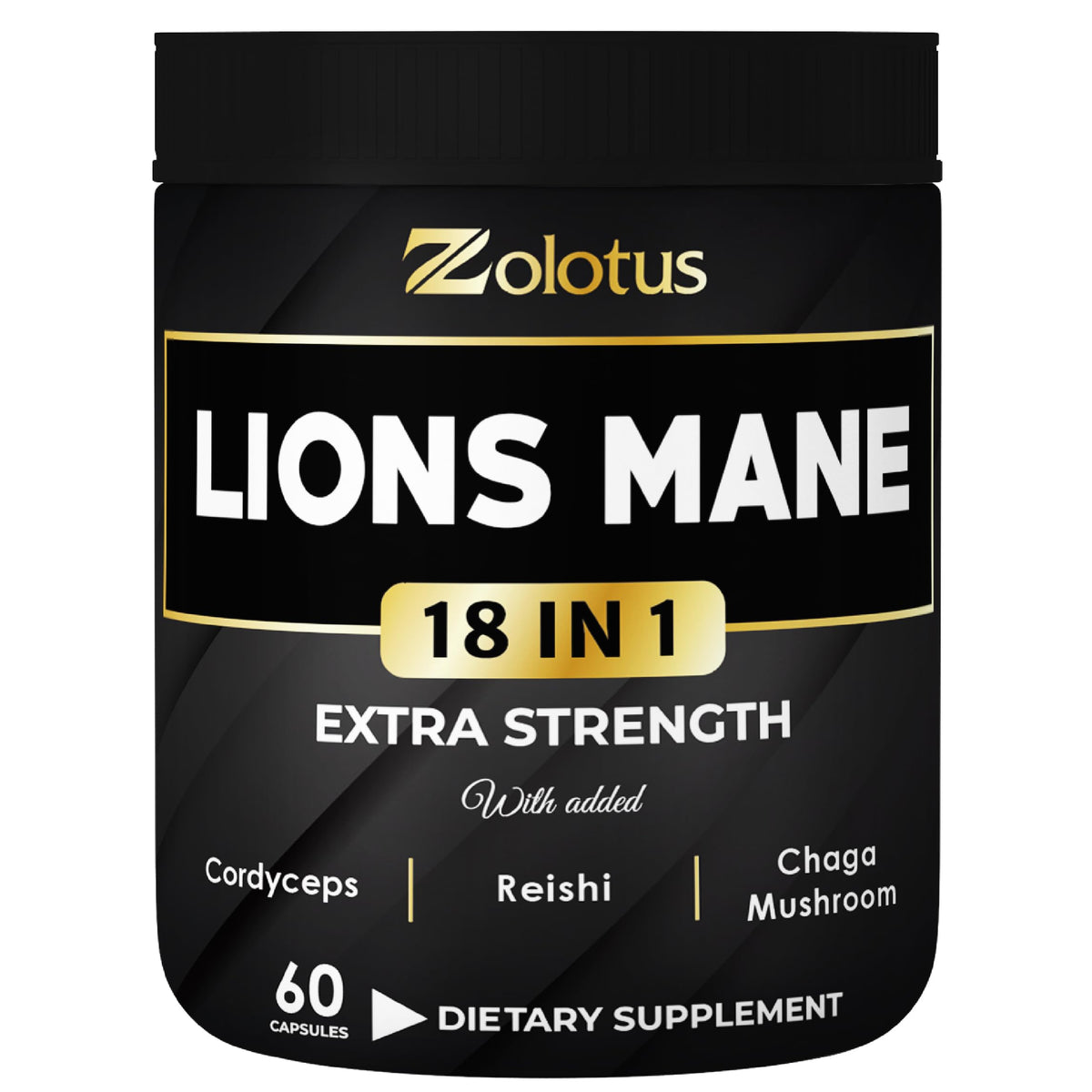 Zolotus Lions Mane Mushroom Supplement front view with 120 capsules