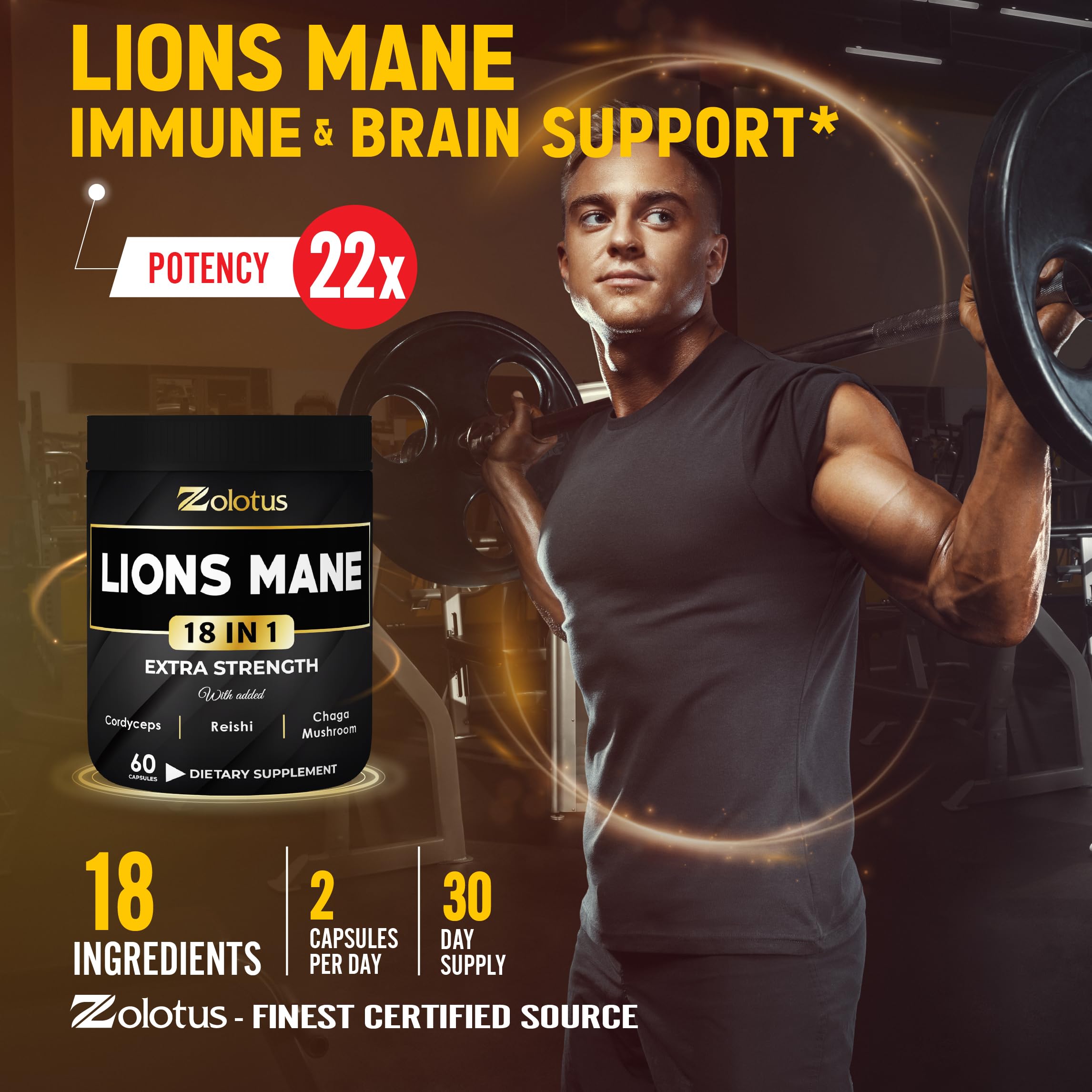 Zolotus Lions Mane Mushroom Supplement lifestyle scene with a glass of water