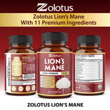 Zolotus Lions Mane Mushroom Supplement with herbal background