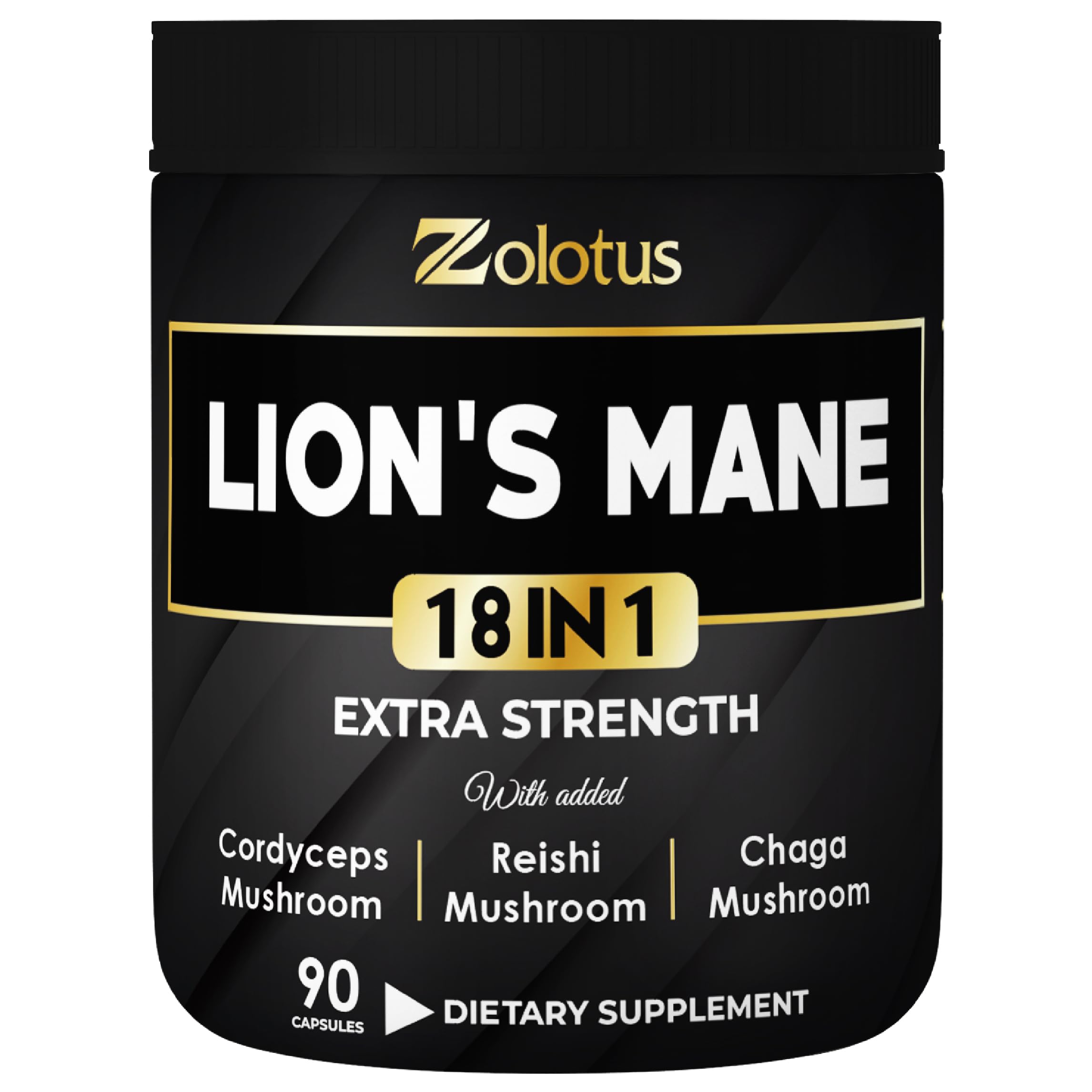 Zolotus Mushroom Supplement 90 Count front view with capsules