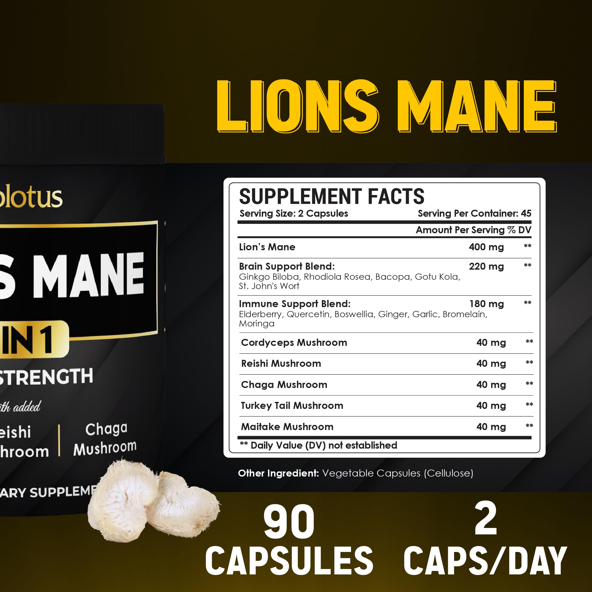 Zolotus Mushroom Supplement capsules close-up