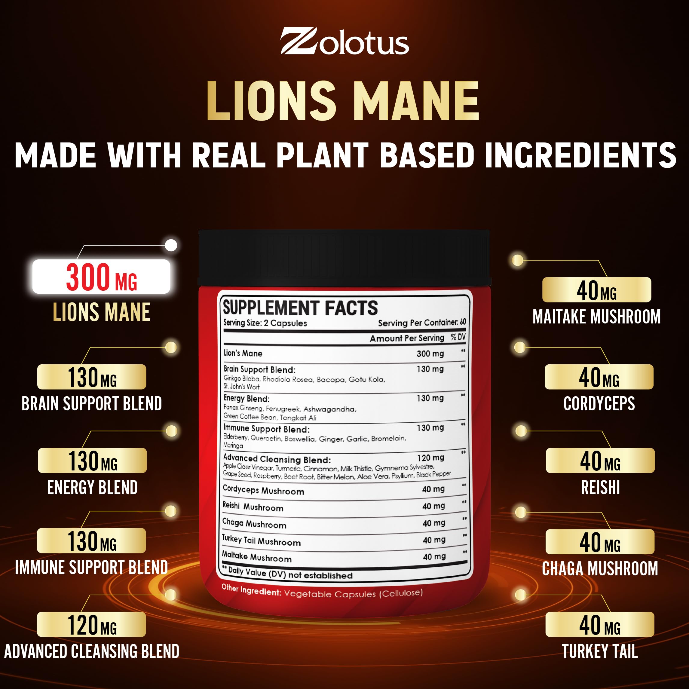 Zolotus Mushroom Supplement packaging dimensions