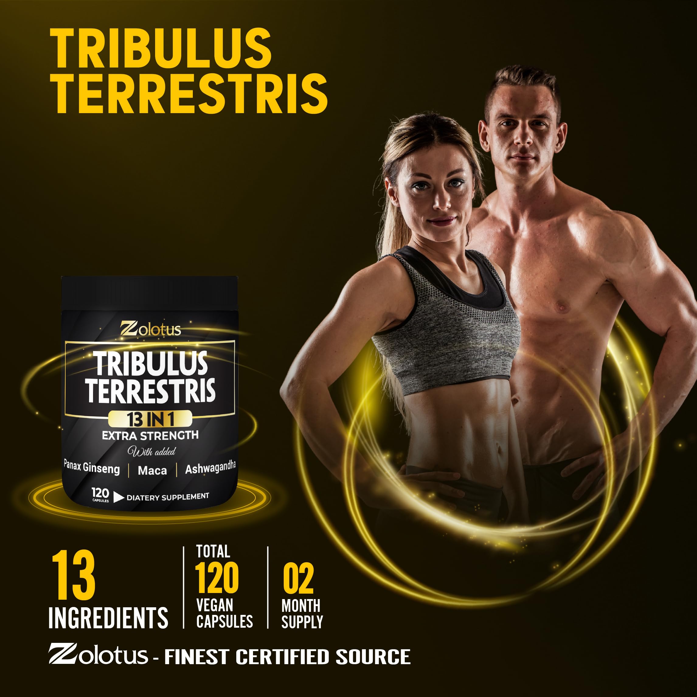 Zolotus Tribulus Terrestris bottle with a glass of water