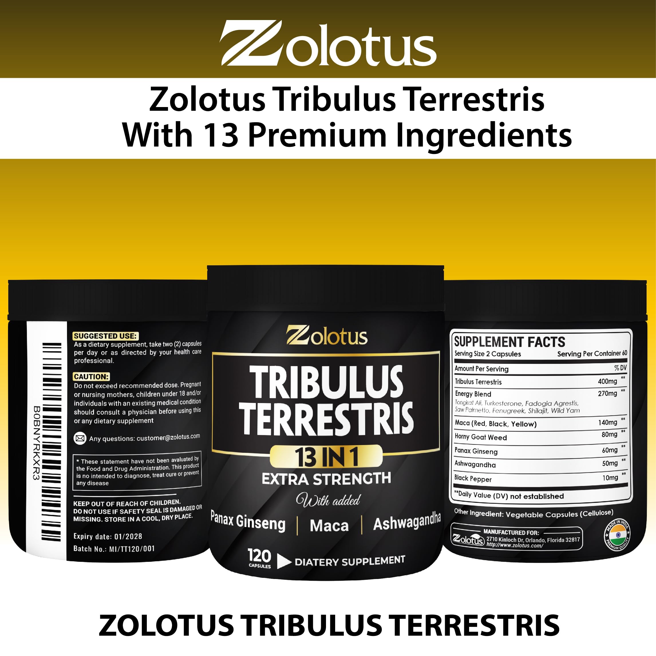 Zolotus Tribulus Terrestris ingredients list