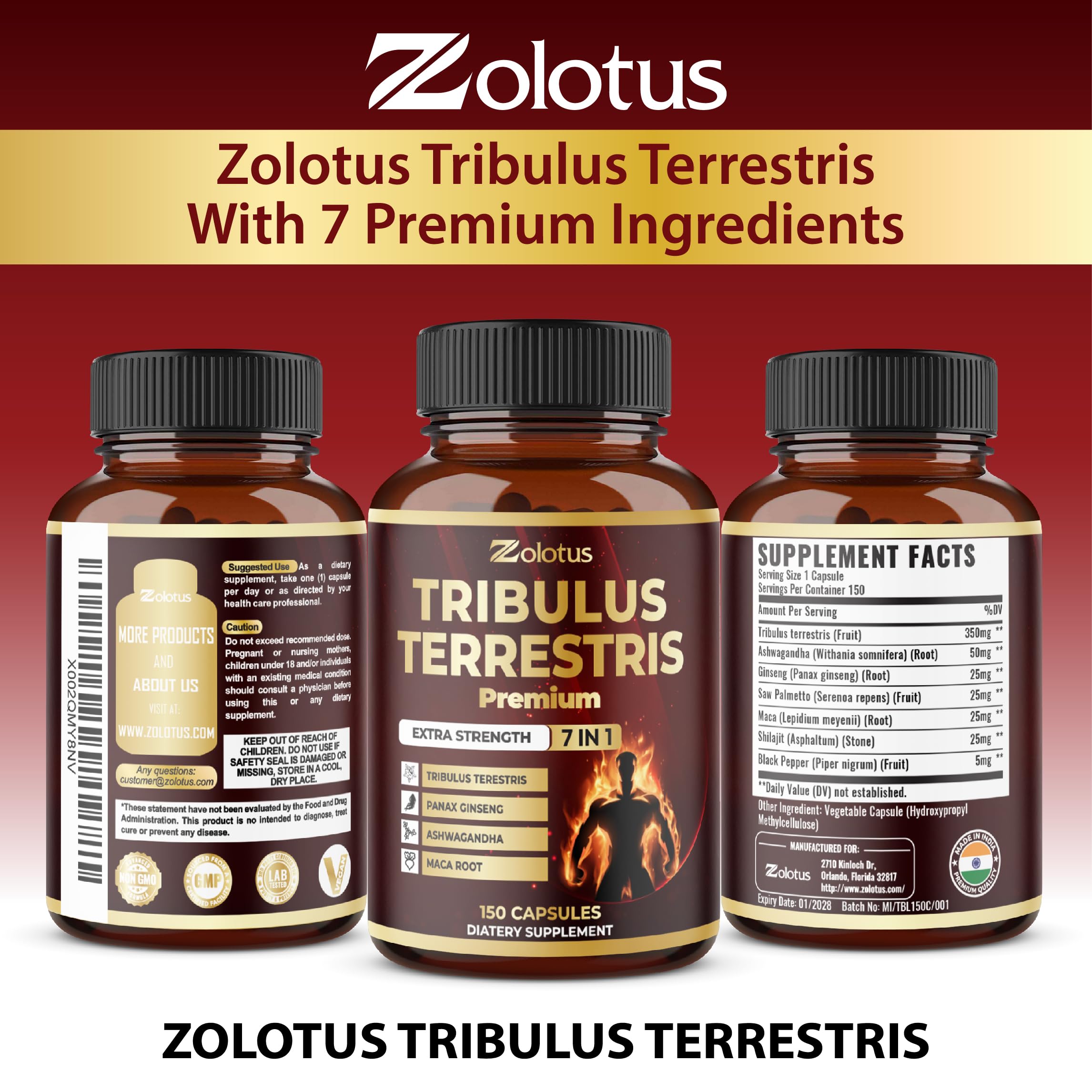 Zolotus Tribulus Terrestris Supplement packaging details