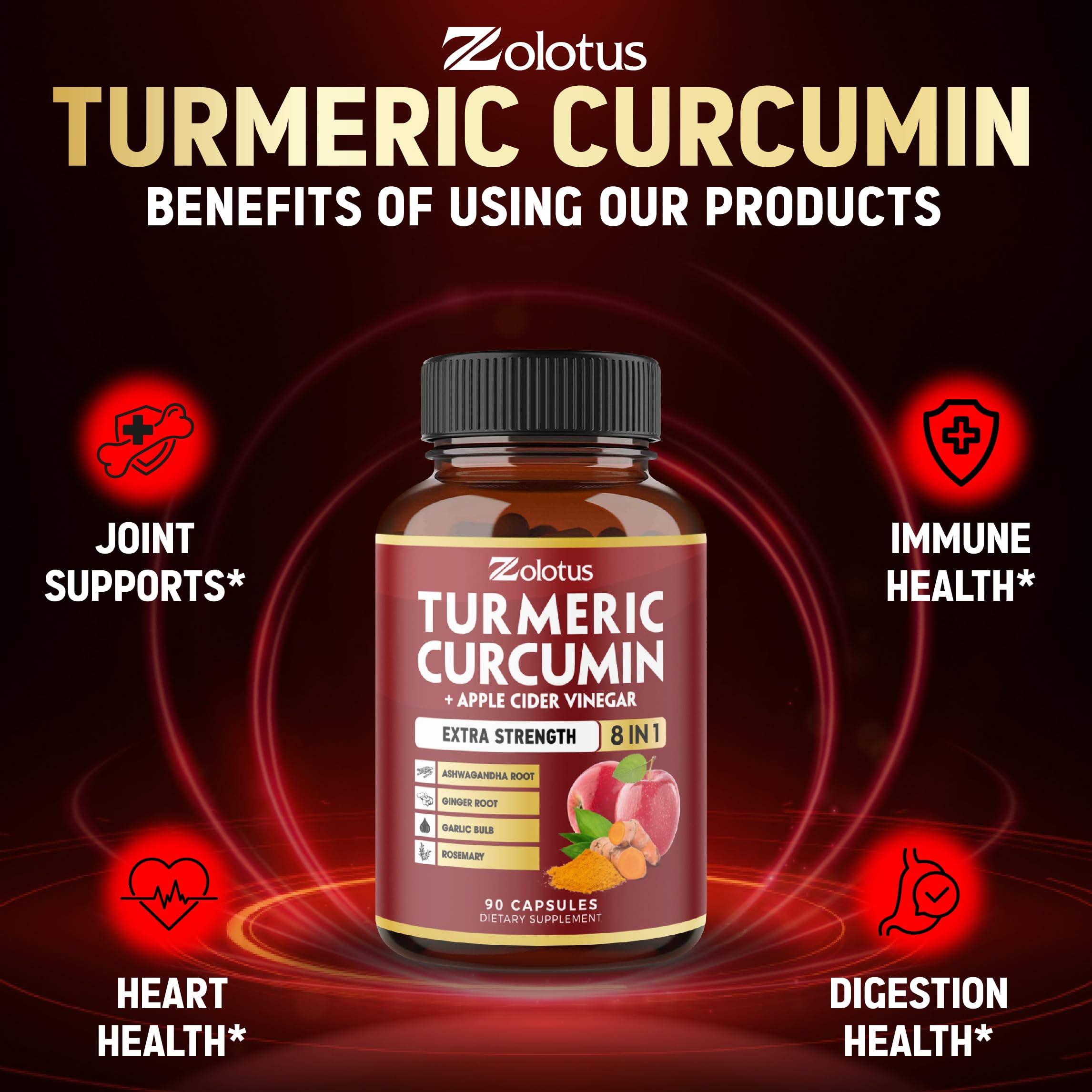 Zolotus Turmeric Curcumin bottle with dosage information