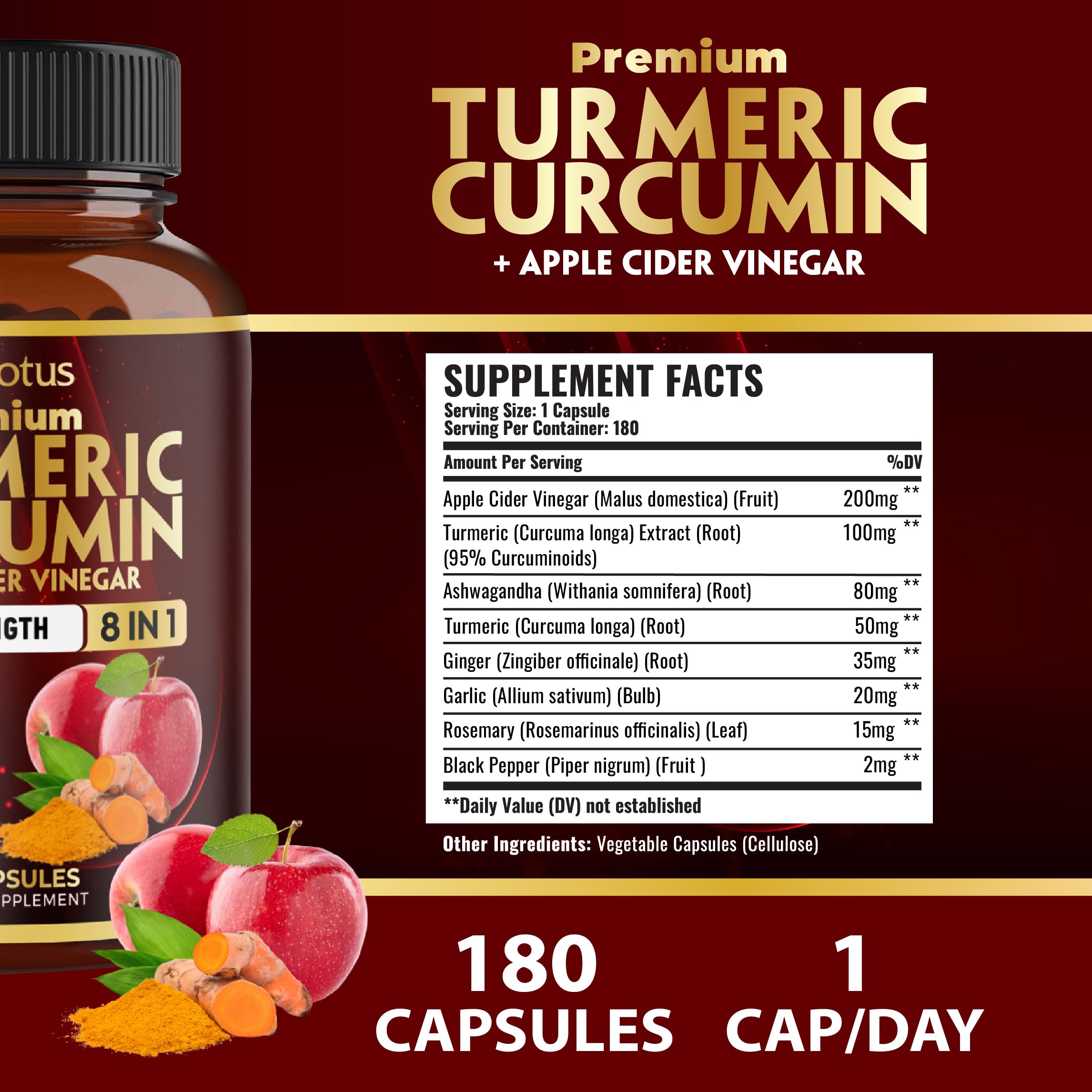 Zolotus Turmeric Curcumin Capsules bottle side view