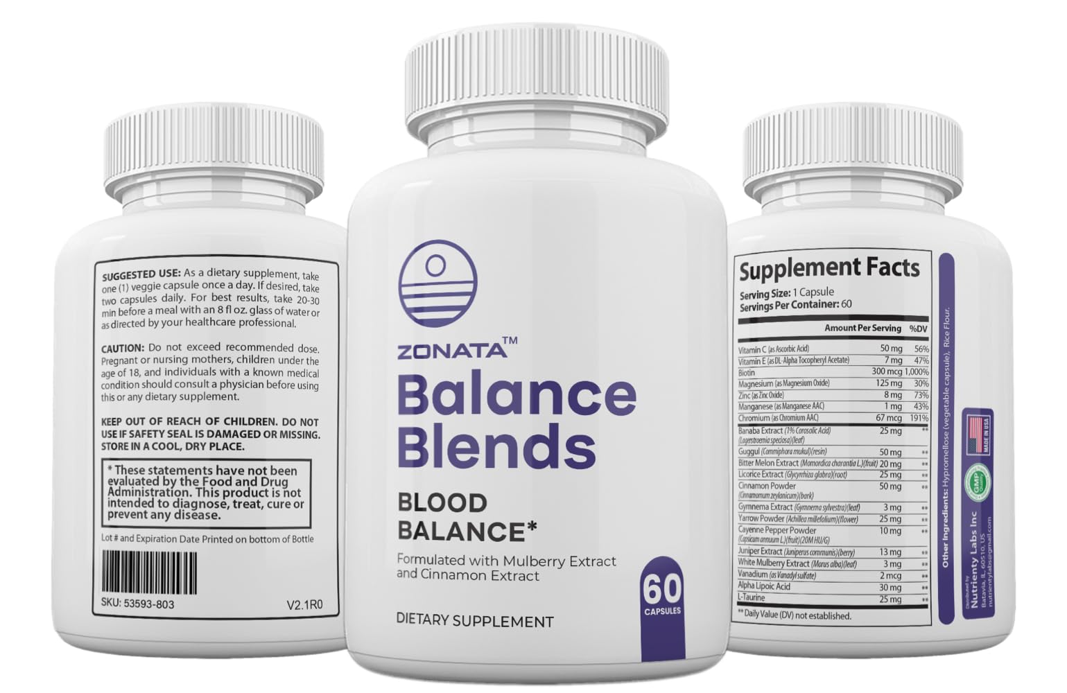 Zonata Balance Blends Blood Optimizer 60 Capsules with packaging
