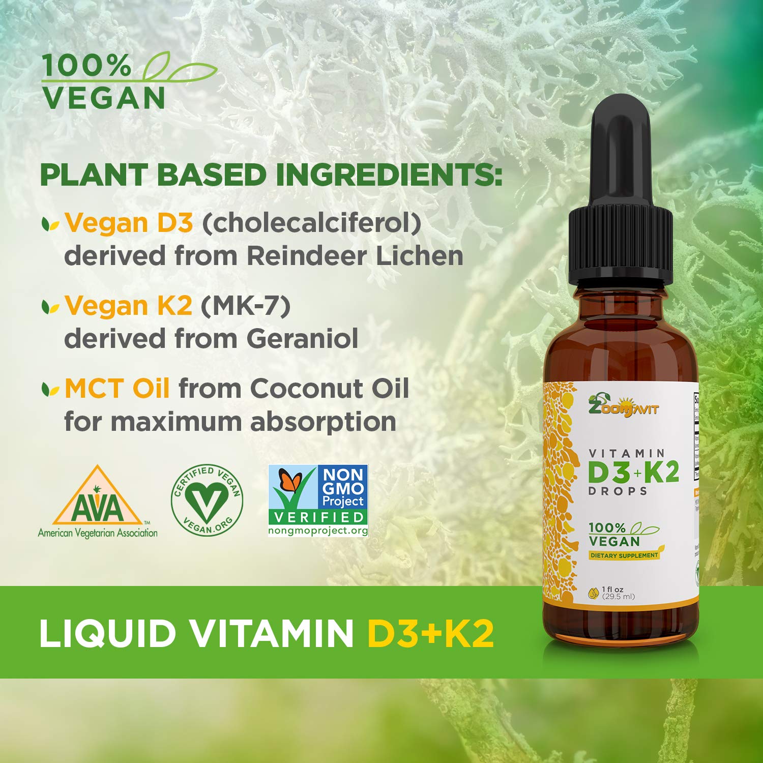 Zoomavit Vegan Vitamin D3 + K2 Drops bottle side view