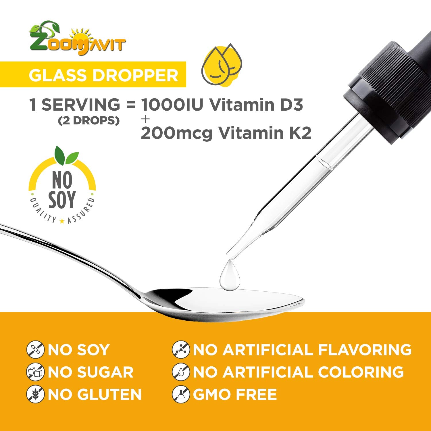 Zoomavit Vegan Vitamin D3 + K2 Drops dosage dropper