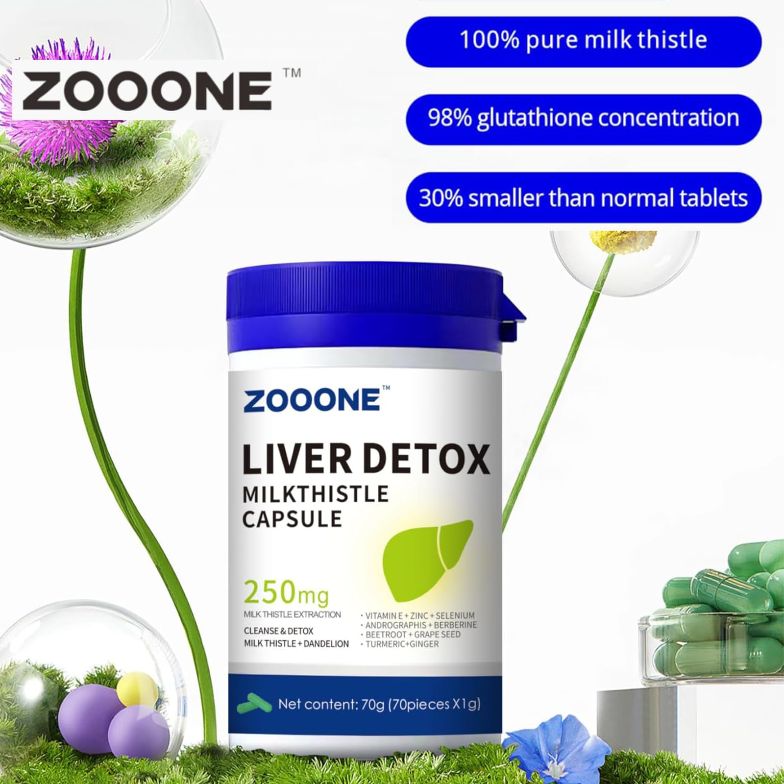 zooone Milk Thistle Supplement Capsules side view