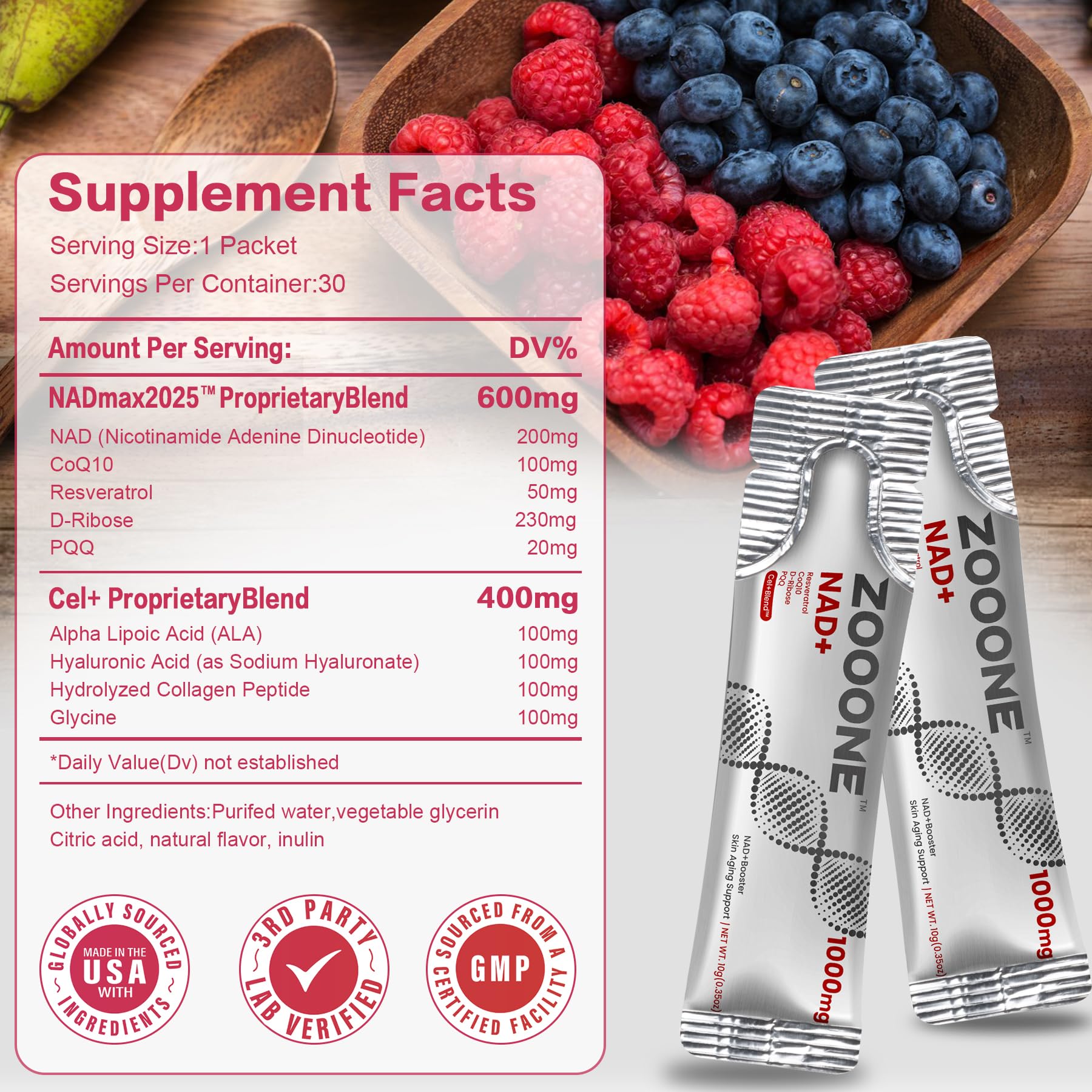 zooone NAD+ Supplement 600mg bottle with label