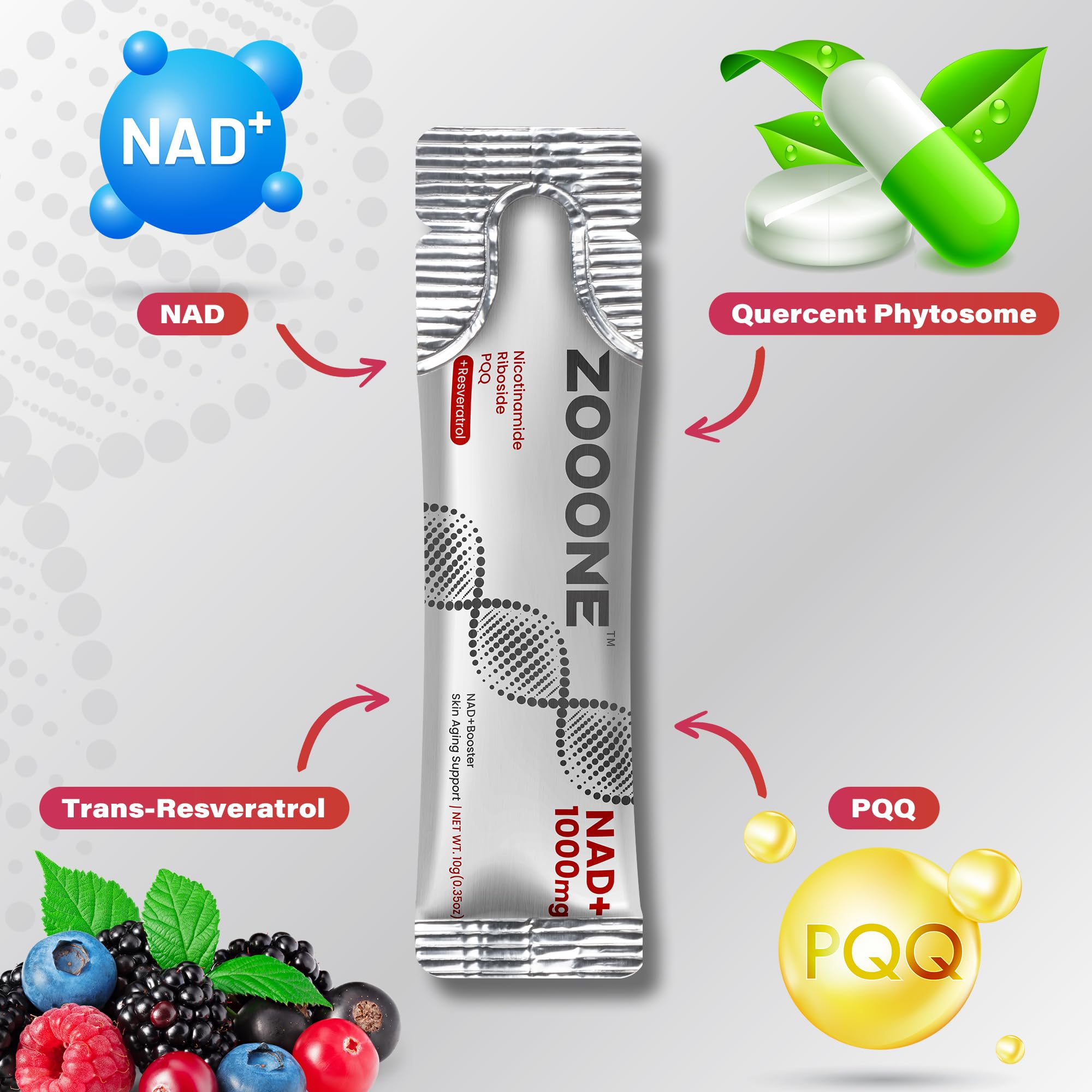 zooone NAD+ Supplement liquid bar with berry flavour in water