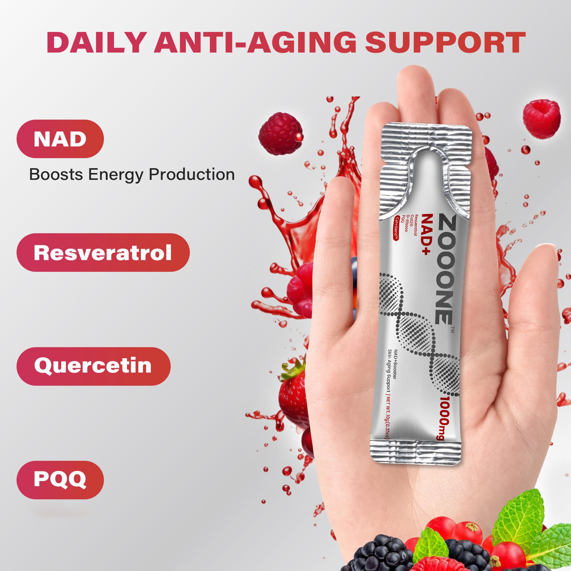 zooone NAD+ Supplement liquid bars arranged on a table