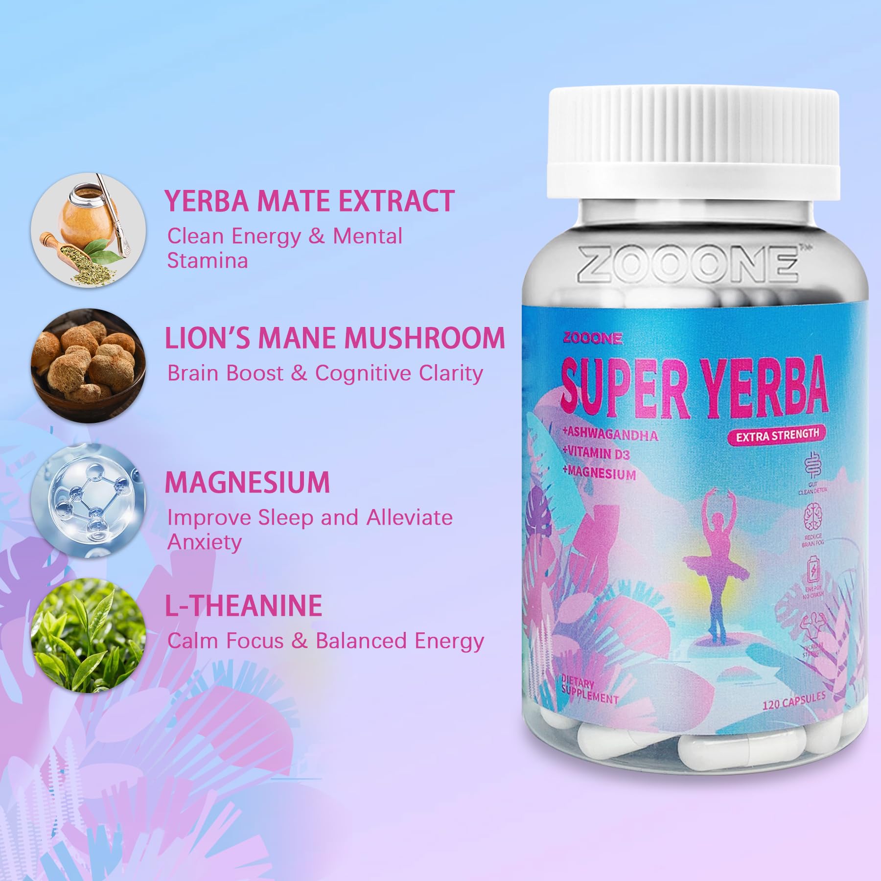zooone Yerba Mate Capsules with lion's mane mushroom ingredients