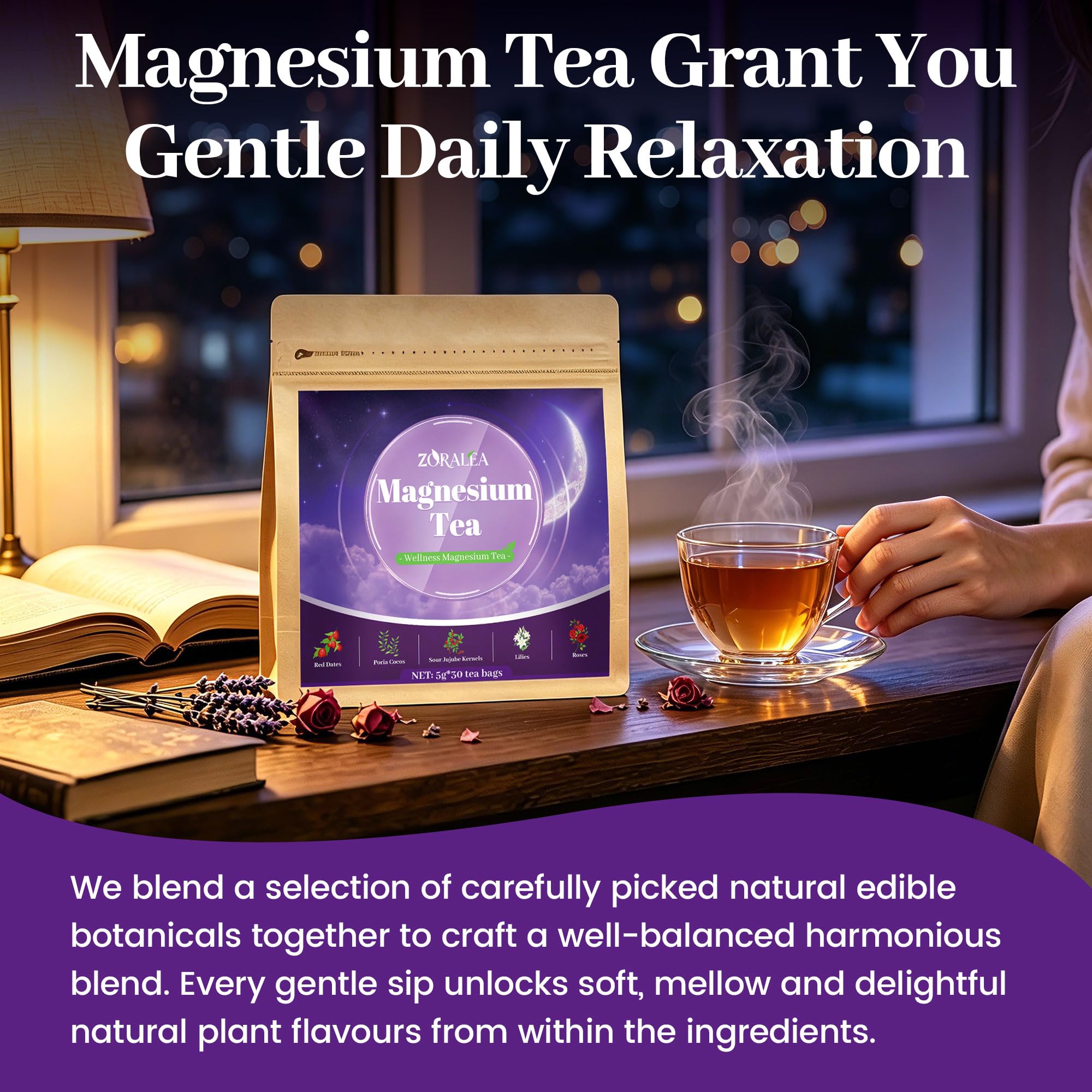 ZORALEA Magnesium Tea Barley Tea Blend packaging side view