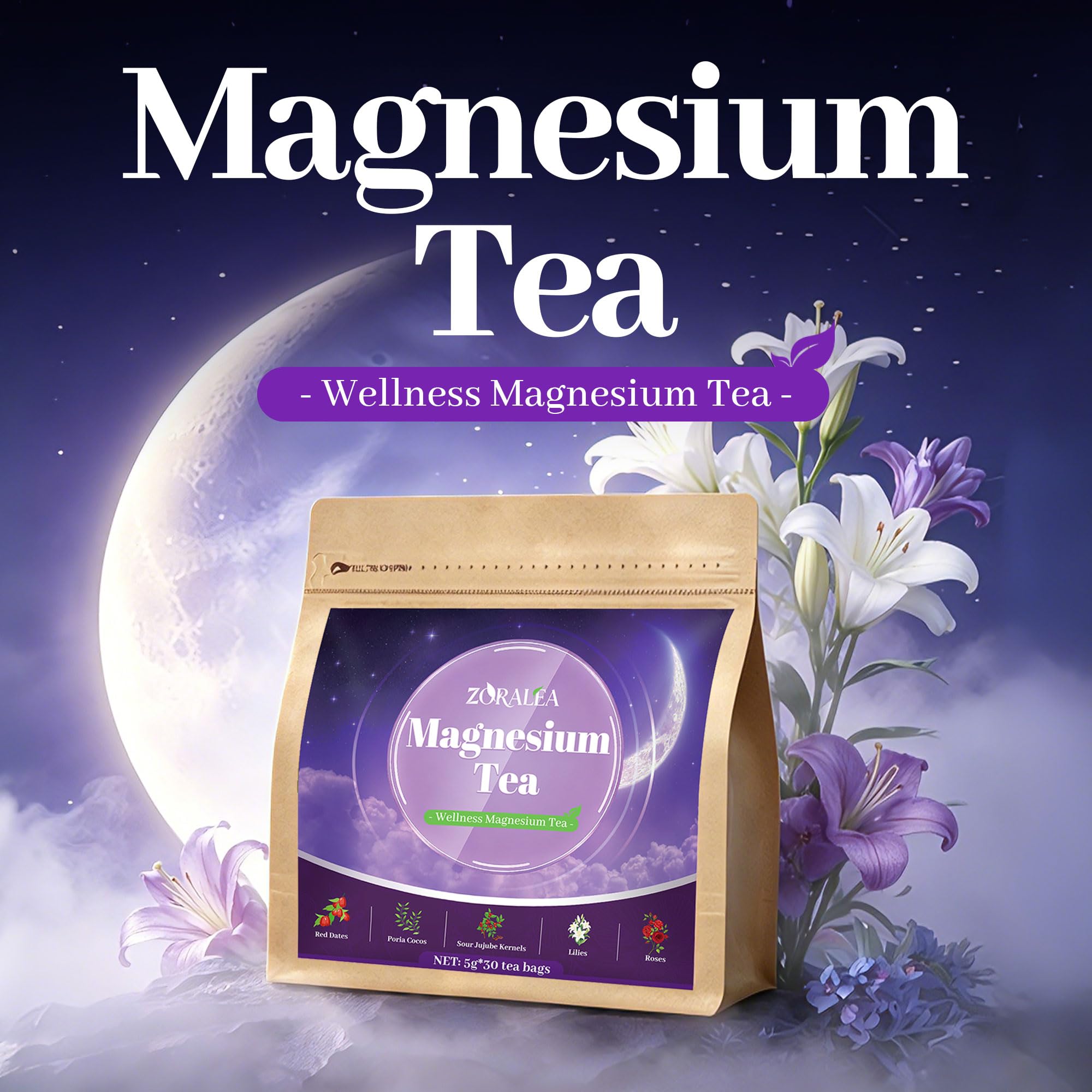 ZORALEA Magnesium Tea Barley Tea Blend tea bags in a box
